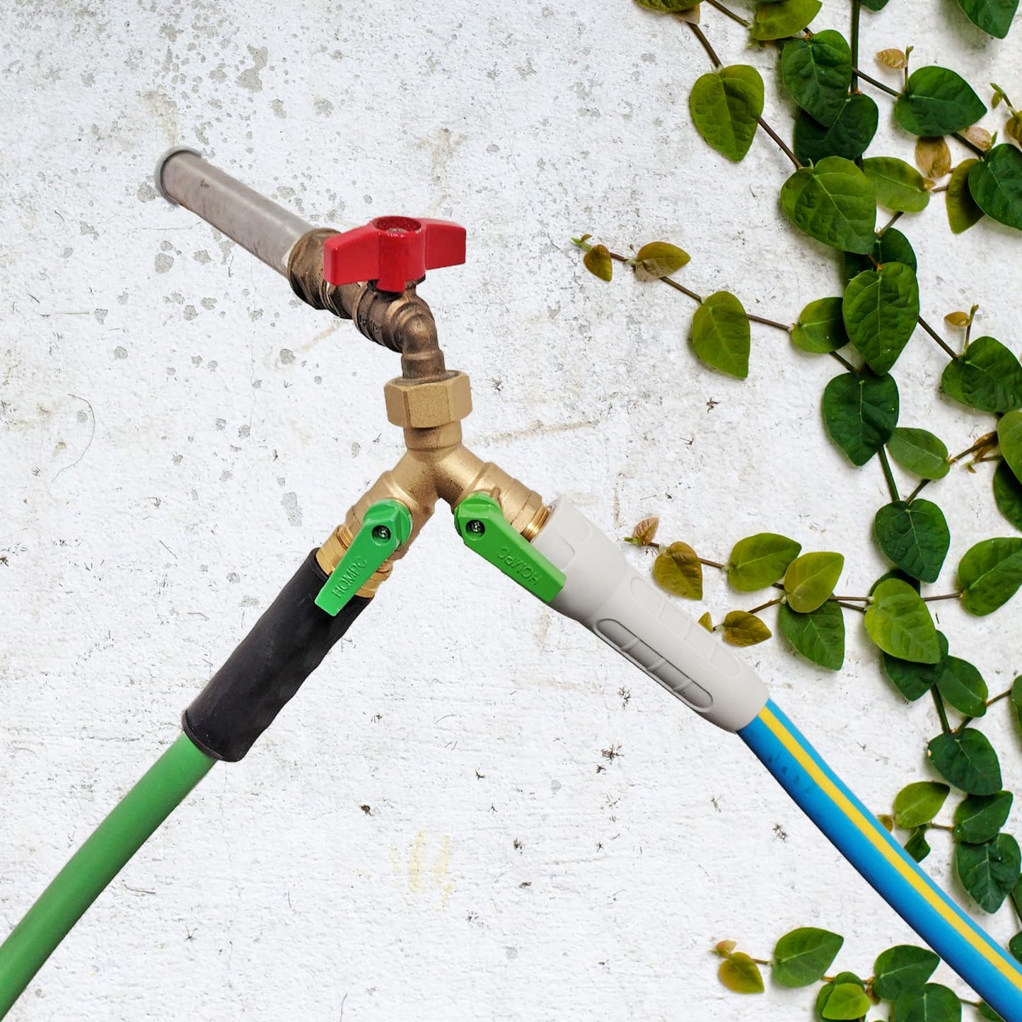 HQMPC Garden Hose Y Valve Splitter With Metal Long Handle Brass Hose Splitter Big Water Flow Hole- Spigot Splitter 2 way 3/4" GHT Thread