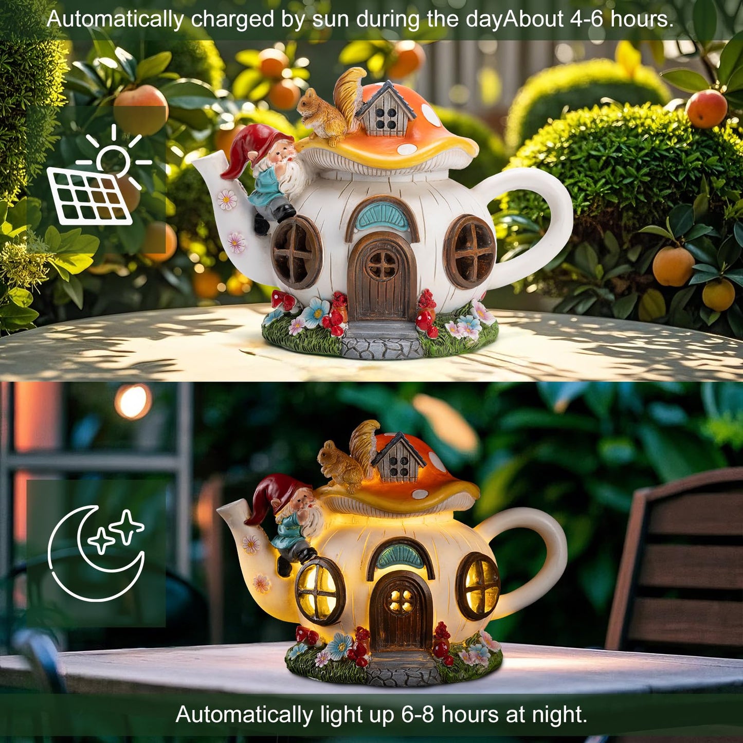 twinbling Solar Fairy House Garden Outdoor Statue with Gnome and Squirrel Figurine, Fairy Garden Accessories for Patio, Lawn, Yard & Balcony, Gifts for Mom Grandma