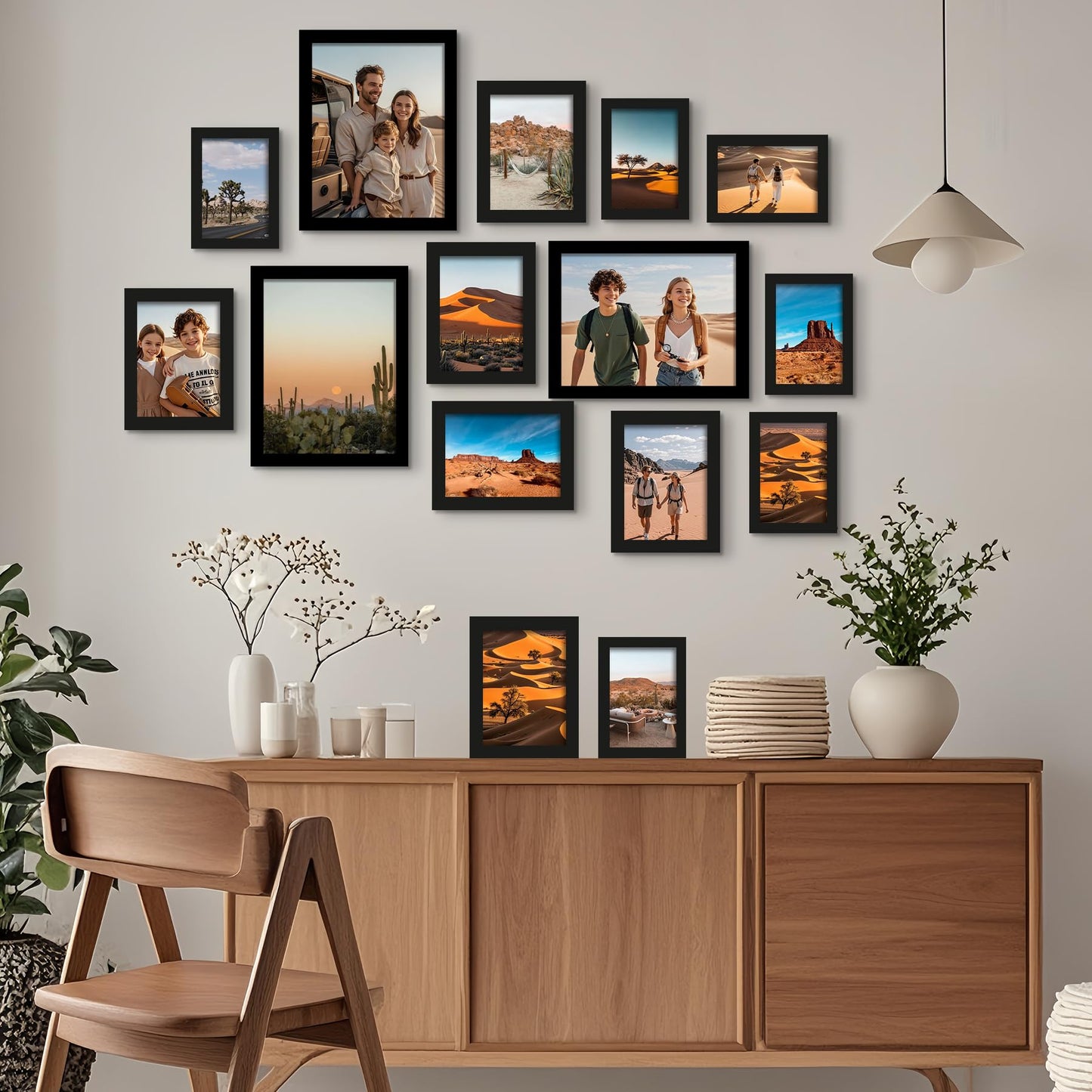 BESCRCL 15 Pack Real Glass Picture Frames Collage Wall Decor, Including 3pcs 8x10, 6pcs 5x7, 6pcs 4x6 Photo Frames for Gallery Wall or Tabletop Display, Black