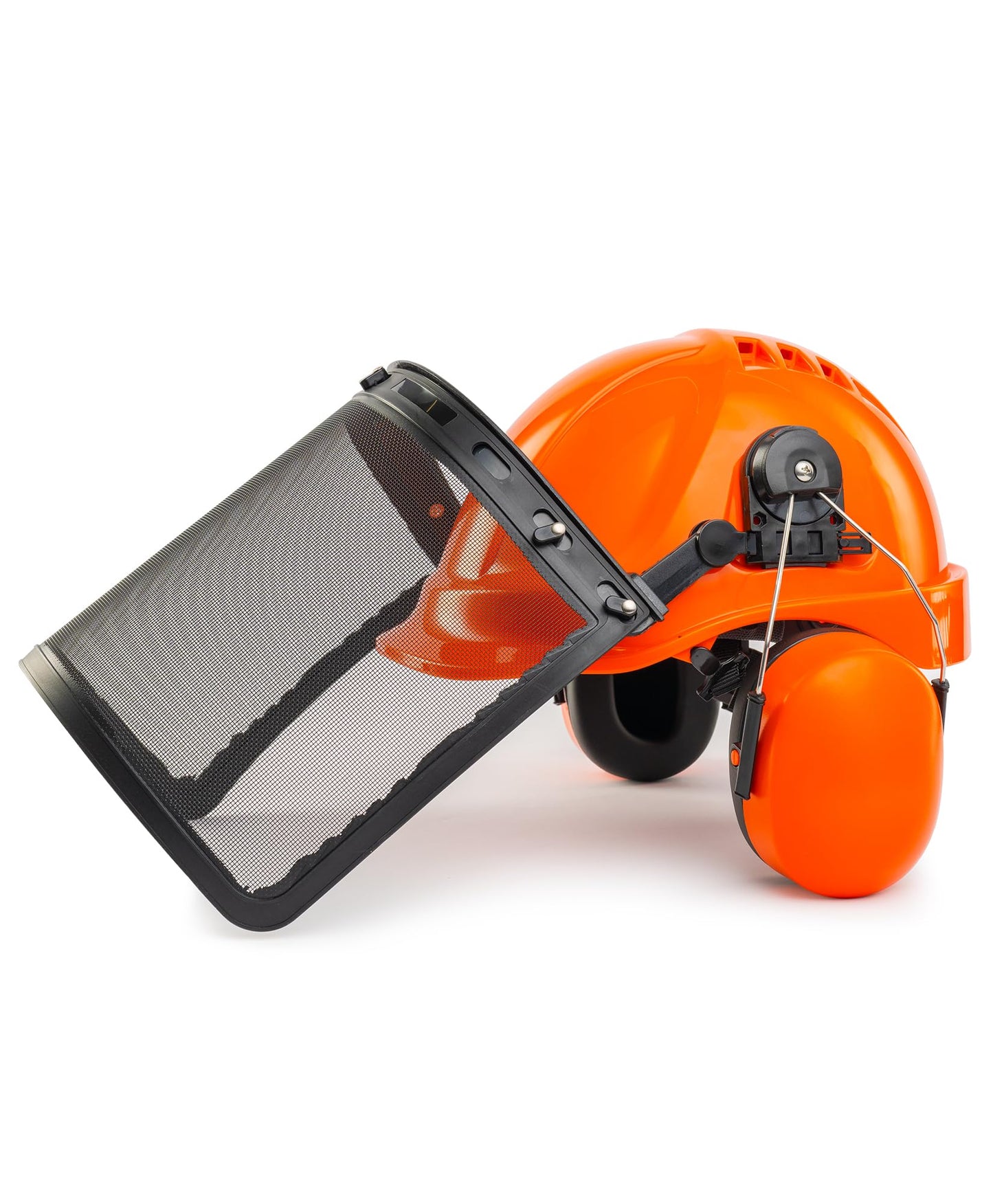 LANON Industrial Forestry Safety Helmet Protection System, ANSI Approved Chainsaw Hard Hats with Adjustable Ear Muffs & Face Shield Visor, 6 Point Adjustable Ratchet Suspension, Class C, Orange