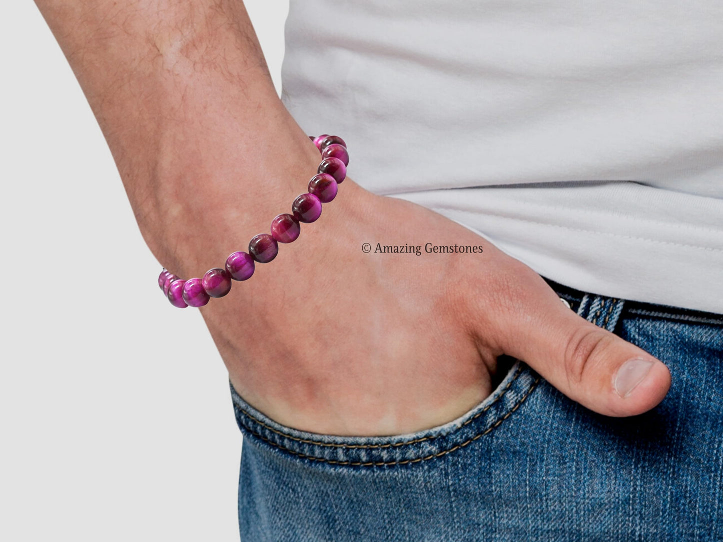 Amazing Gemstone Crystal Bracelet for Women Men's Gifts - Protection Healing Crystal Bracelet - 8mm Gemstone Beaded Stretchable Bracelet Pulseras Para Hombres Mujer Stocking Stuffers Mothers Day Gift (Pink Tiger Eye)