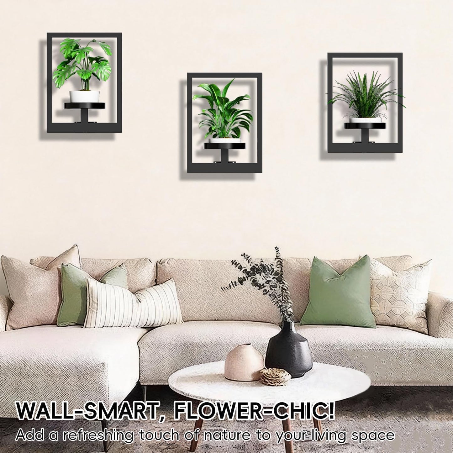 ALACOO Hanging Planters for Indoor Plants - Decorative Plant Frame & Sturdy Metal Wall Decor, Space Saving Wall Plant Holder for Living Room, Bedroom, Balcony, Office (Square-Black, 2Pcs)