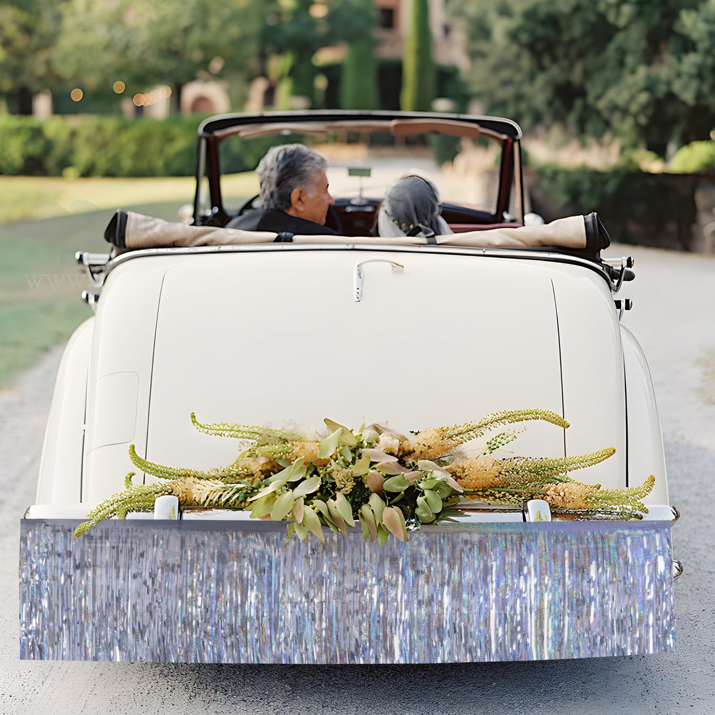 YUKL Laser Silver Streamers Party Decorations 4Pack 48FT Table Skirt Tinsel Garland Metallic Parade Float Decorations Ceiling Backdrop Curtain for Wedding Birthday Party Decoration Halloween Christmas