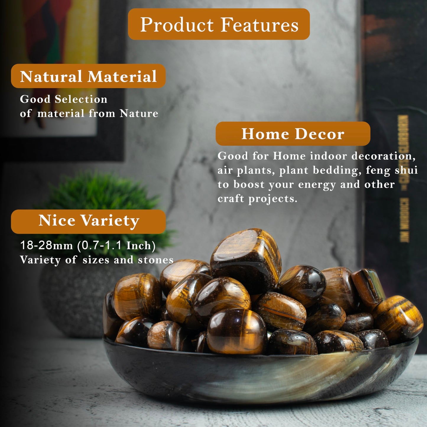 Crocon 1LB Tiger Eye Tumbled Stones and Crystals Bulk 2000+ Carats Natural Crystal Kit for Reiki Healing Crystal Polished, Tumble Stones, Chakra Balancing, Reiki Gift, Home Decor Size : 20-25 mm