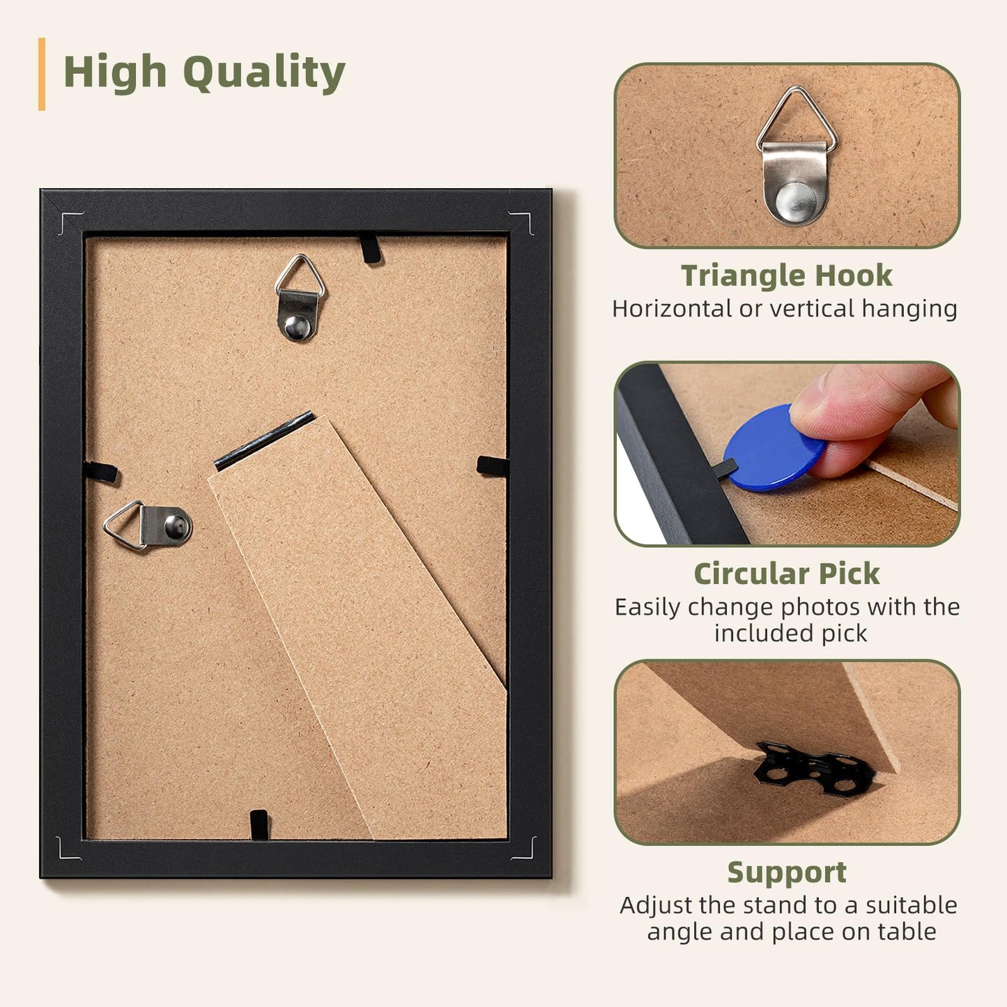 HappyHapi 4x6 Picture Frames Set of 10, Tabletop or Wall Display Pictures 3.5x5 with Mat or 4x6 Without, Multi Photo Frames Collage (Black)