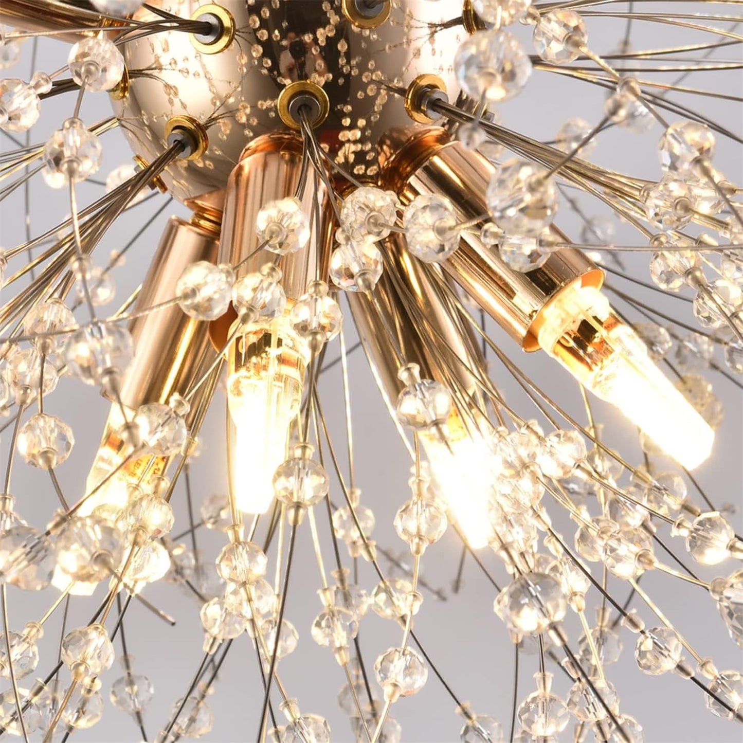 YUFENG Modern Dandelion s, Crystal Fireworks Sputnik Ceiling Light Fixture, Round Pendant Lighting for Dining Room Living Room Bedroom Bathroom Kitchen Foyer Girls Room,Silver 8Lights