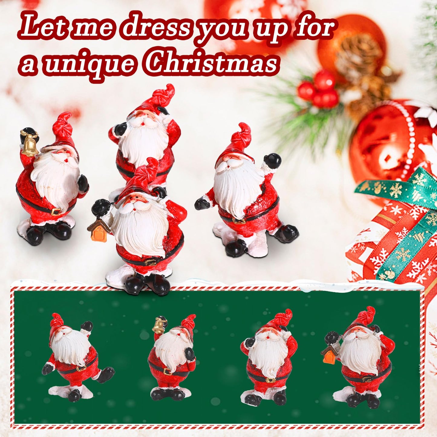 4 PCS Santa Claus Christmas Figurines, Mini Statue Ornaments Christmas Miniature Ornament Resin Santa Figurines for Xmas Tabletop Decoration Party Supplies (Santa Claus Set)