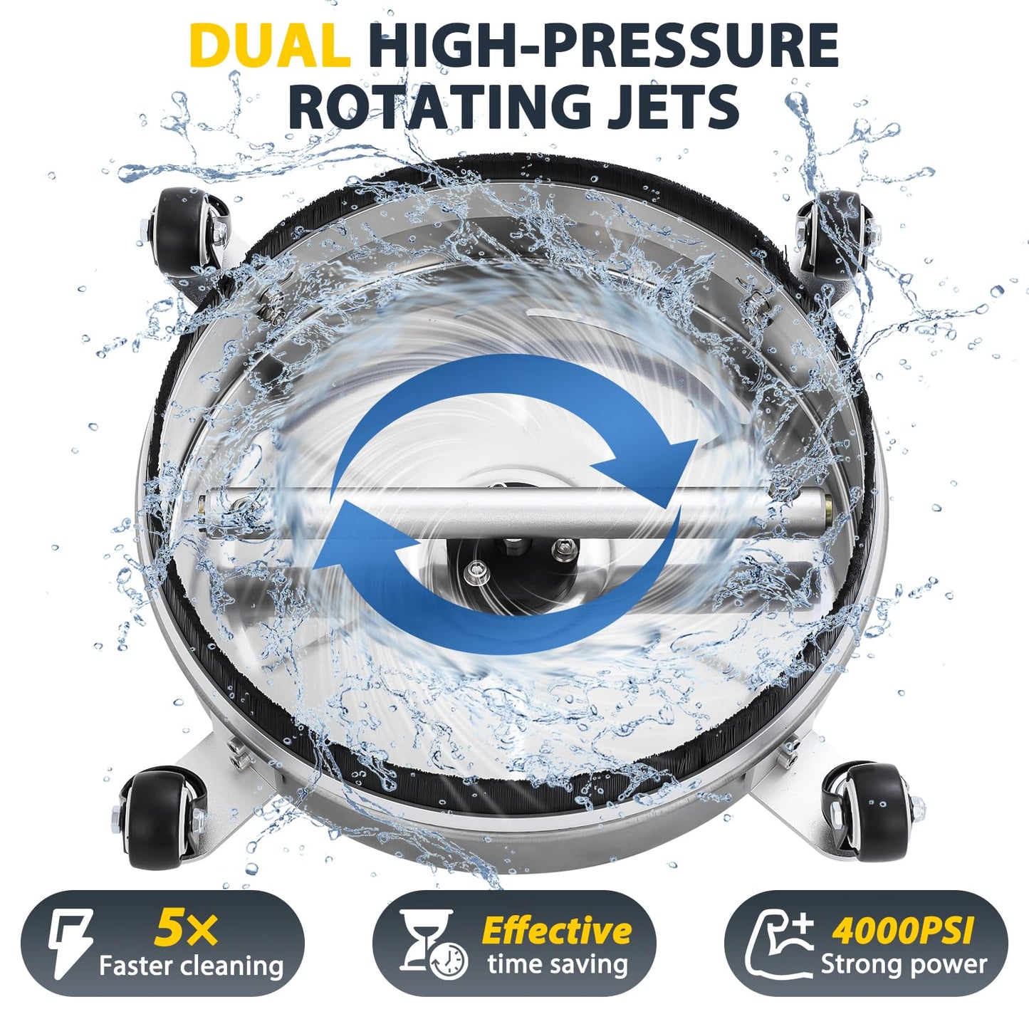 Dalmbox 14" Pressure Washer Surface Cleaner with 4 Wheels, 1/4" Quick Plug, Stainless Steel Housing, 4000 PSI, Pressure Washer Surface Cleaner Attachment for Patio, Courtyard, Concrete, Sidewalks