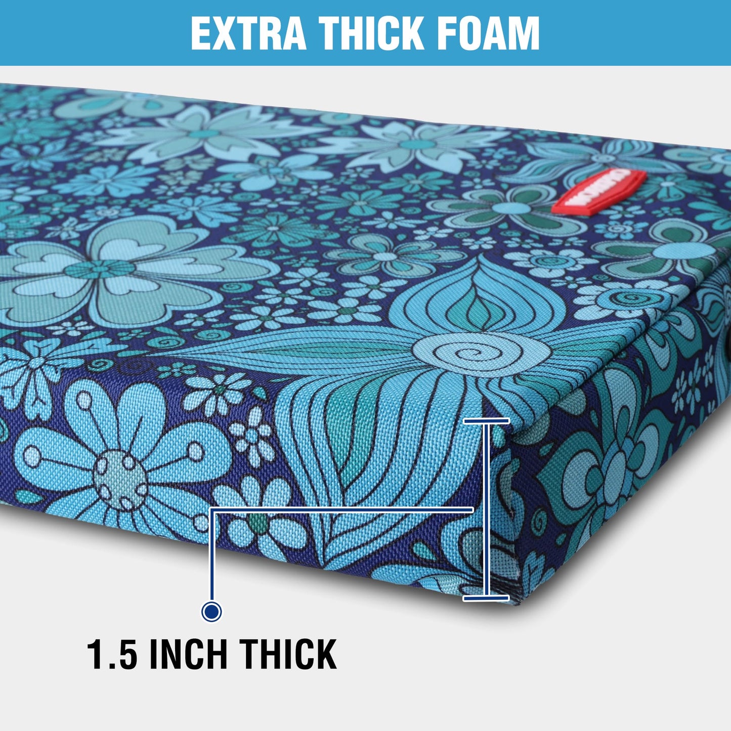WORKPRO 17" Kneeling Pad with Removable Cover, Soft Pad Cushioning for Knee, Large Foam Kneeler Pad for Gardening, Daily Chores, Workout Supplies, Blue Floral Printing