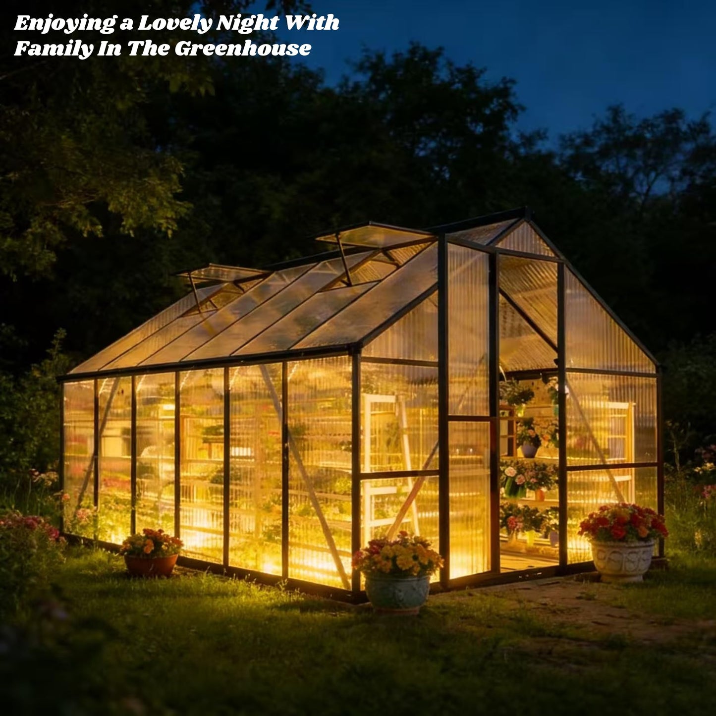 8x12 FT Greenhouses for Outdoors, Polycarbonate Greenhouse with PC Panels, Greenhouses for Outdoors for Yard, Garden, Hobby, Charcoal Black