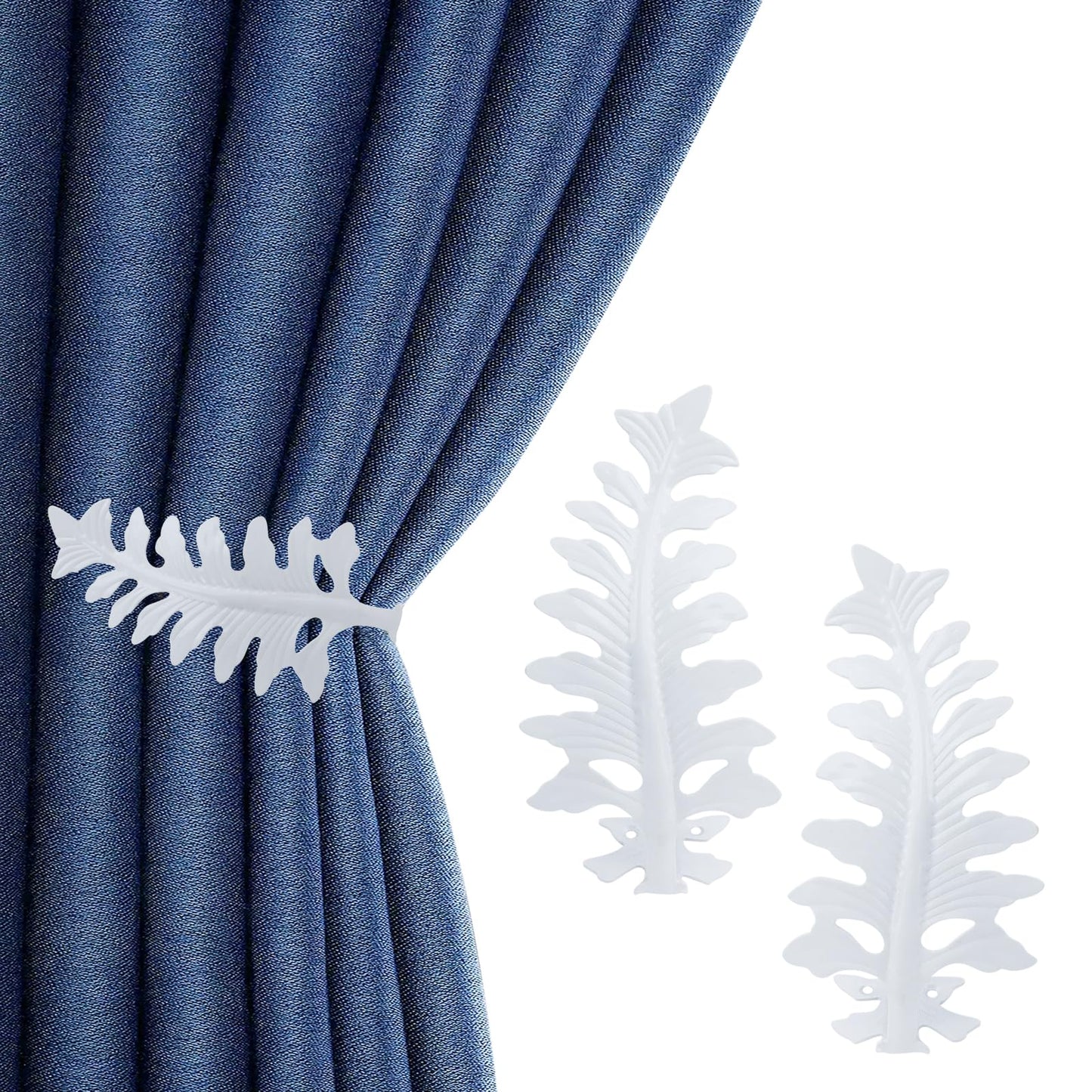 Bitray 2Pcs Leaf Curtain Tiebacks White Curtain Holdbacks Metal Curtain Holders for Wall - White