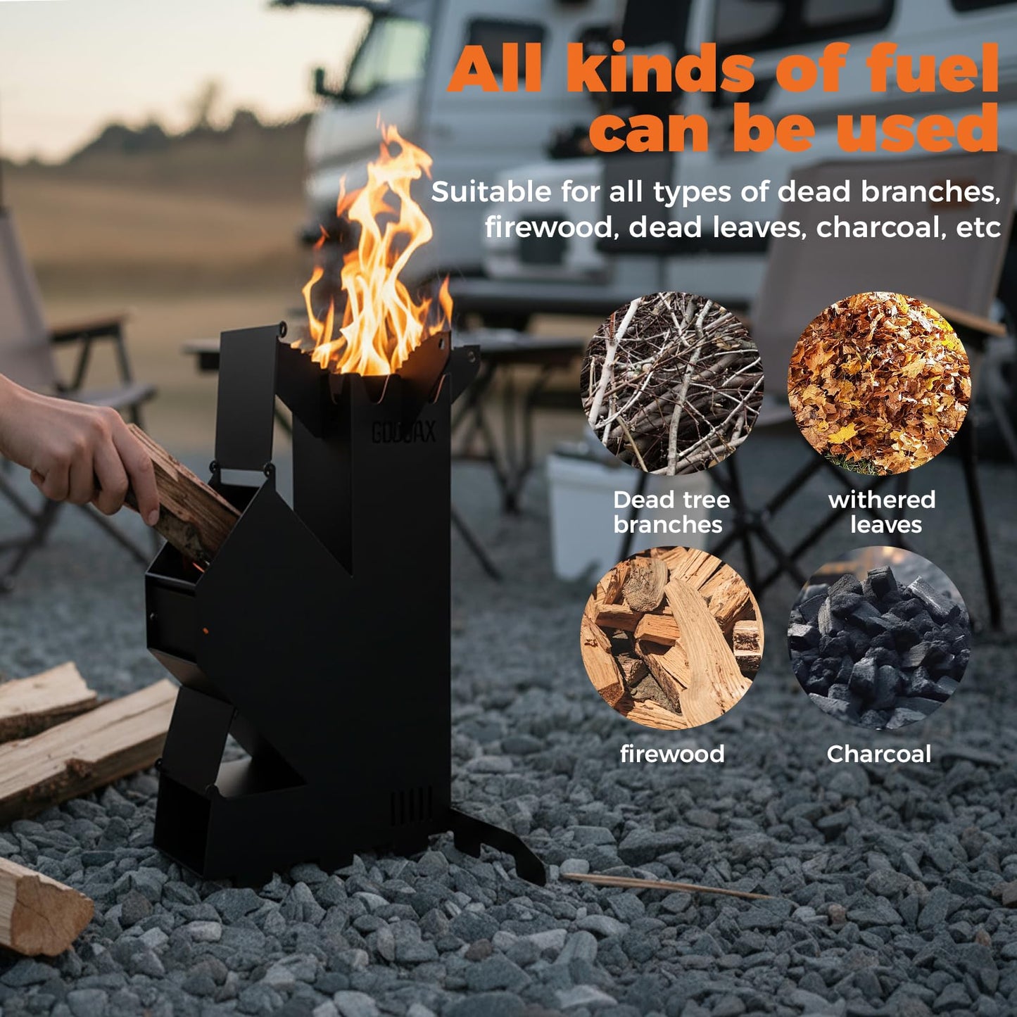 Rocket Stove for Cooking Portable Wood Burning Wood Fire Camping Backyard Cooking Outdoor Events BBQ Comes with Storage Bag