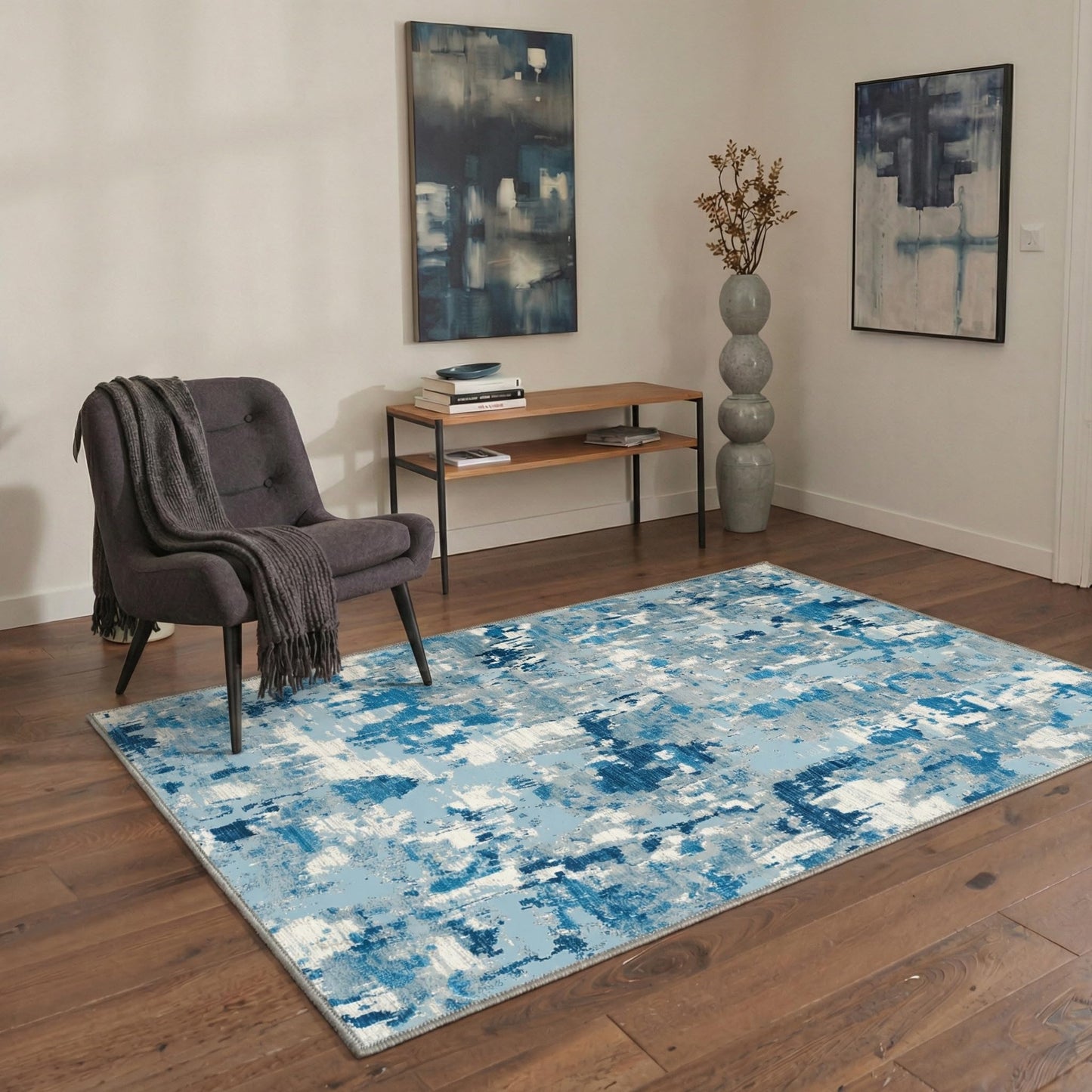 BEIMO 2x3 Rugs for Entryway Entrance Kitchen Bathroom, Machine Washable Rug Modern Abstract Soft Area Rug, Low Pile Indoor Floor Carpet with Non Slip Backing, Dusty Blue
