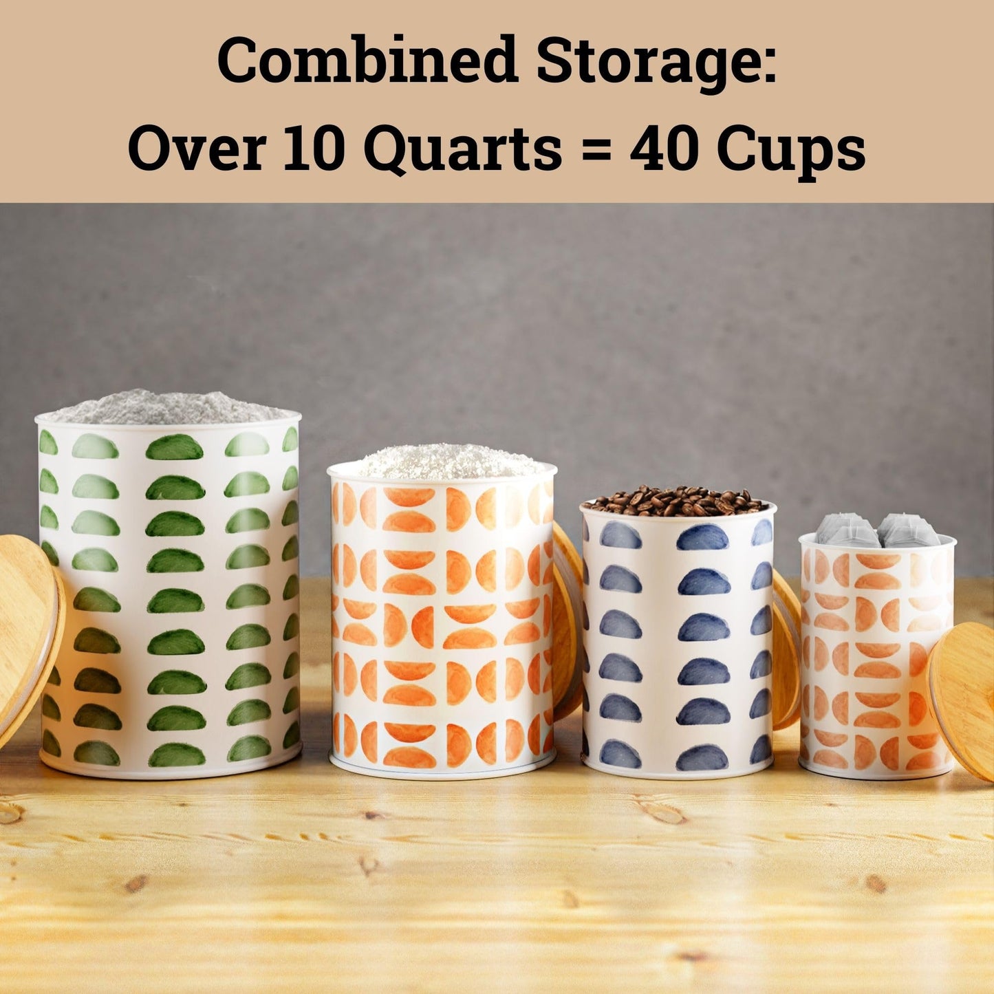Kitchen Canisters for Countertop Set of 4 - Patterned Iron Kitchen Canisters with Airtight Lids - Flour Sugar Canister Set - Flour and Sugar Containers Farmhouse - Coffee Jar for Counter - White Jar