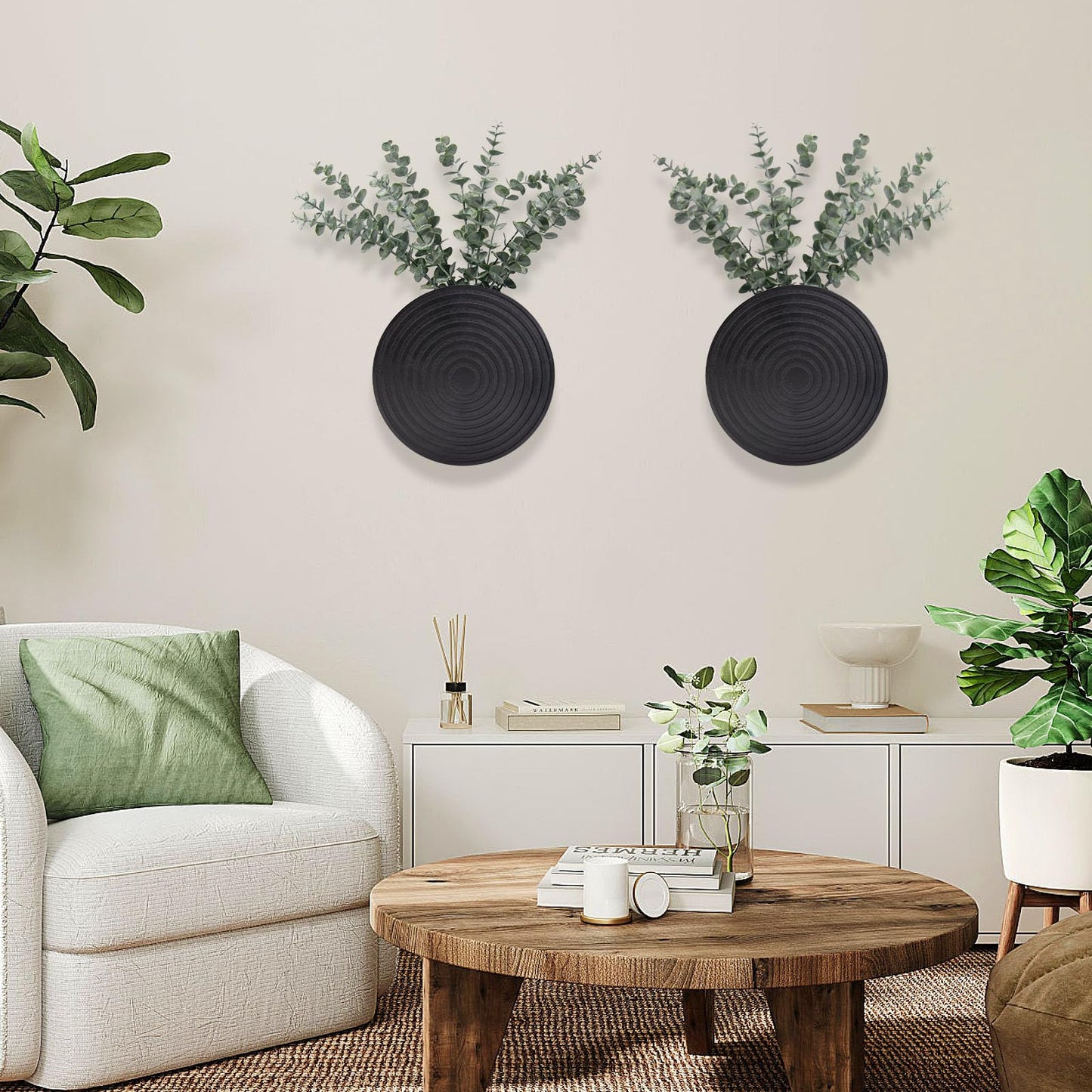 Set of 2 Wall Planter for Indoor Plants, Boho Wall Decor for Living Room, Bathroom,Hanging Planter for Artificial Flower Plants(Black)
