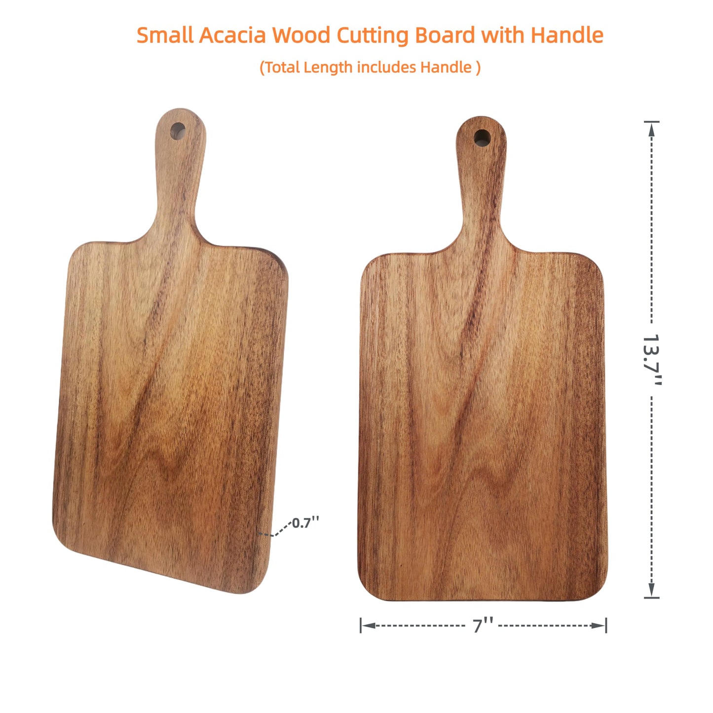 ZeQi Acacia Wood Cutting Board with Handle 13.7''X7'' / Charcuterie Board/Serving Board/Cheese, Bread, Vegetables & Fruits Serving Board (Rectangular)