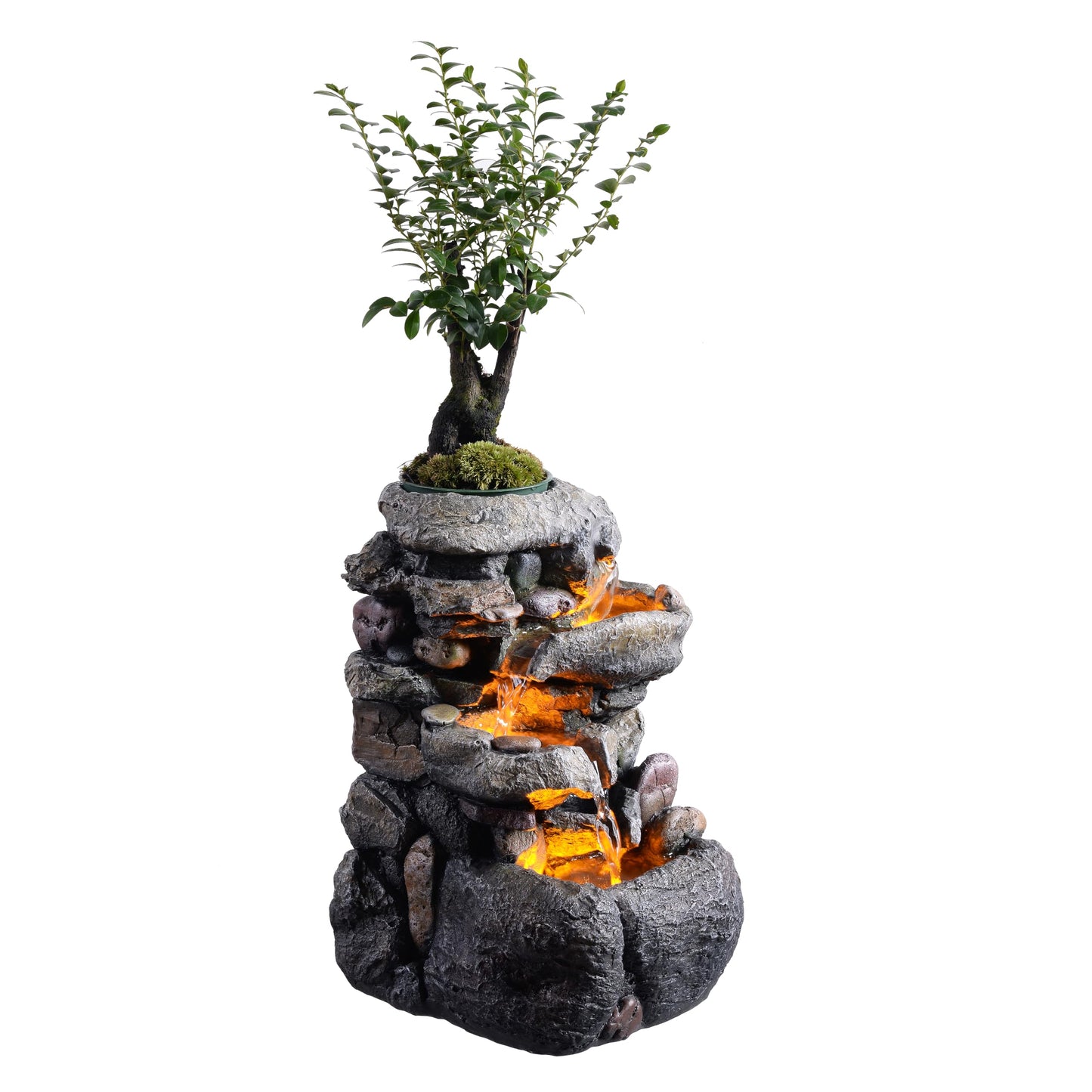 Tolevoit Tabletop Water Fountain with LED Lighting for Indoor Decor and Ambiance Relaxation Soothing Sound Waterfall Indoor Zen Relaxation for Office Home Decorations Growing Plants by Yourself