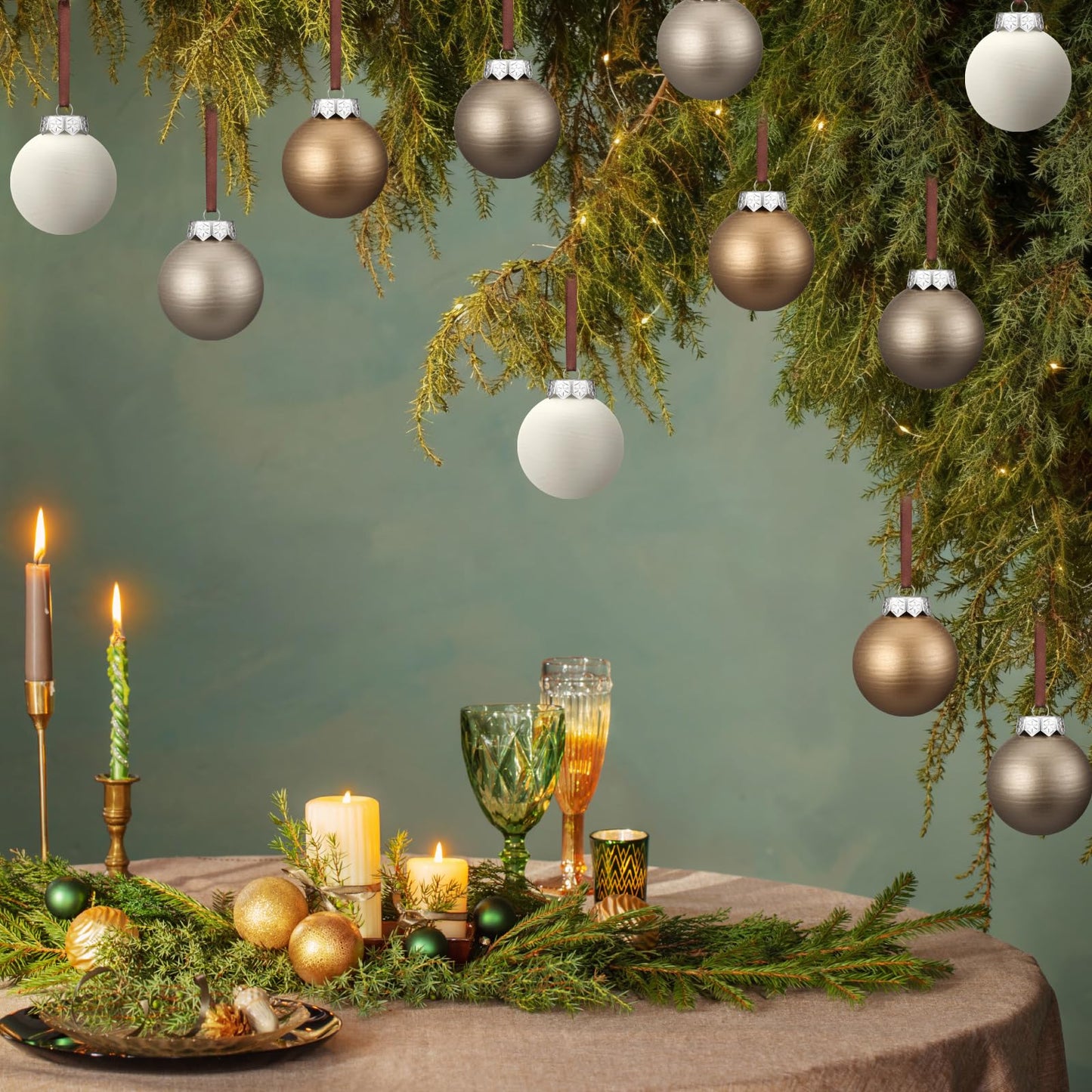 Suilung 12 Pcs Modern Neutral Christmas Ball Ornaments Set 2.4 Inch Rustic White Brown Xmas Baubles Shatterproof Textured Farmhouse Modern Christmas Decor for Xmas Tree Holiday Indoor Home Decor