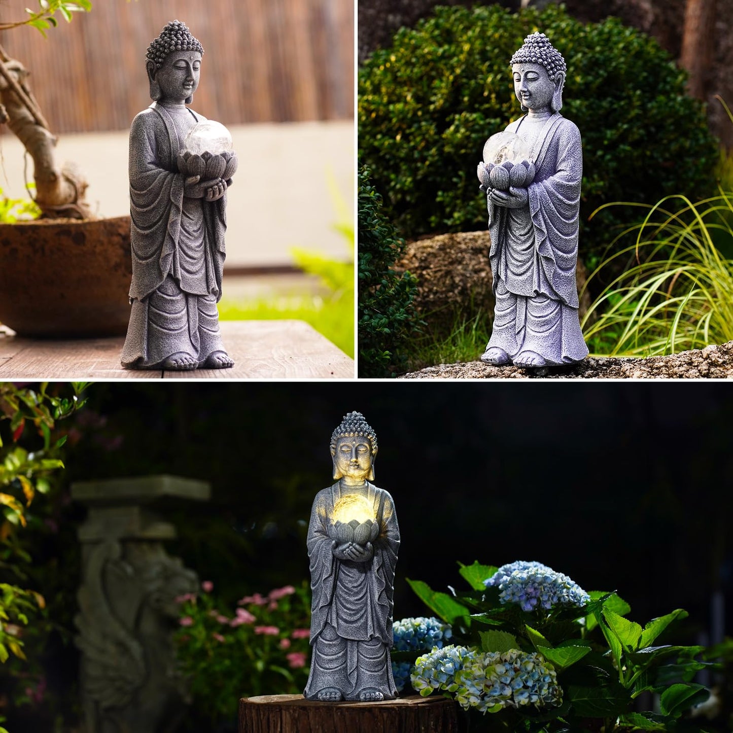 Tiejiajiang Solar Buddha Statue Outdoor – 14 Inch Tall Solar Outdoor Yard Zen Garden Decor - Ideal Gifts for Housewarming