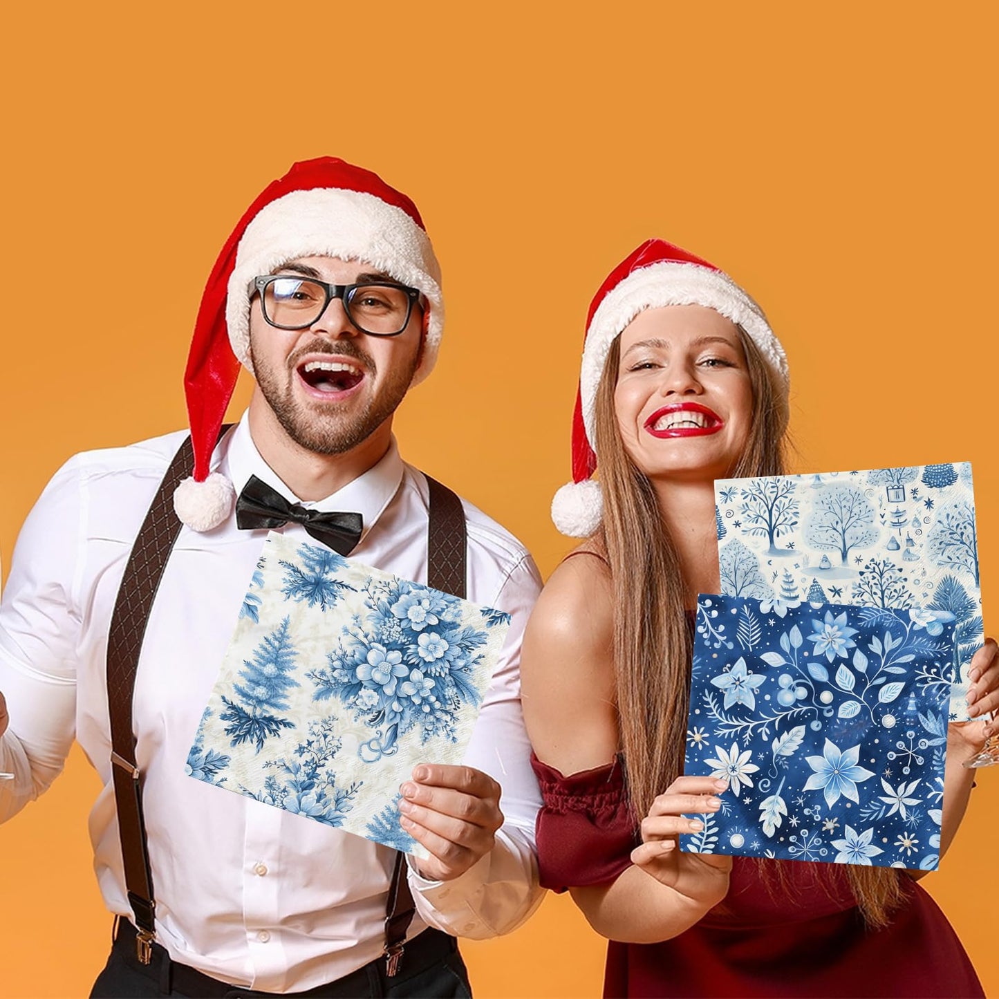 40pcs Winter Napkins Decorations,Blue Winter Christmas Napkins,Christmas Tree Xmas Reindeer Napkin for Winter Holiday Party Xmas Birthday Party Supplies