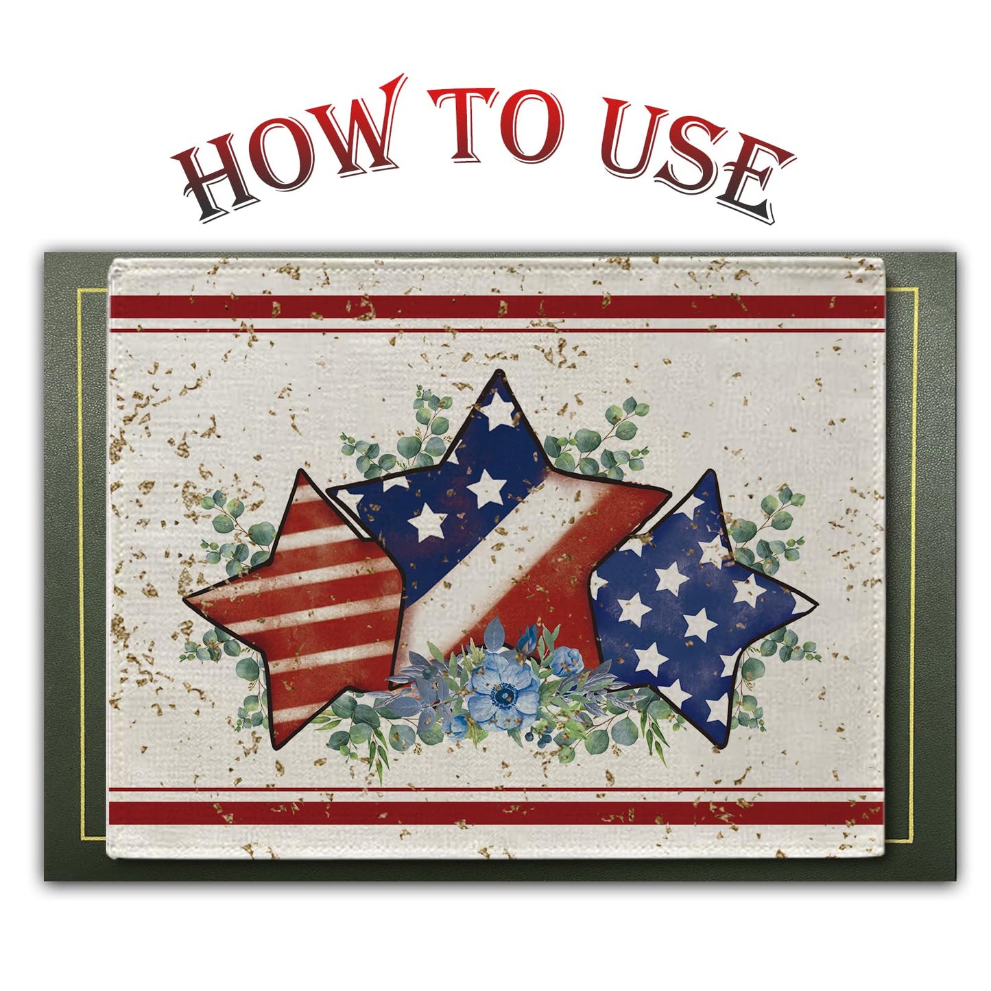GPGHE 4th of July Placemats Set of 4 America Flag Stars Stripe 12x18 Inch Burlap Table Mats Patriotic Memorial Day Independence Day Seasonal Holiday Kitchen Dining Home Outdoor Party Table Decoration