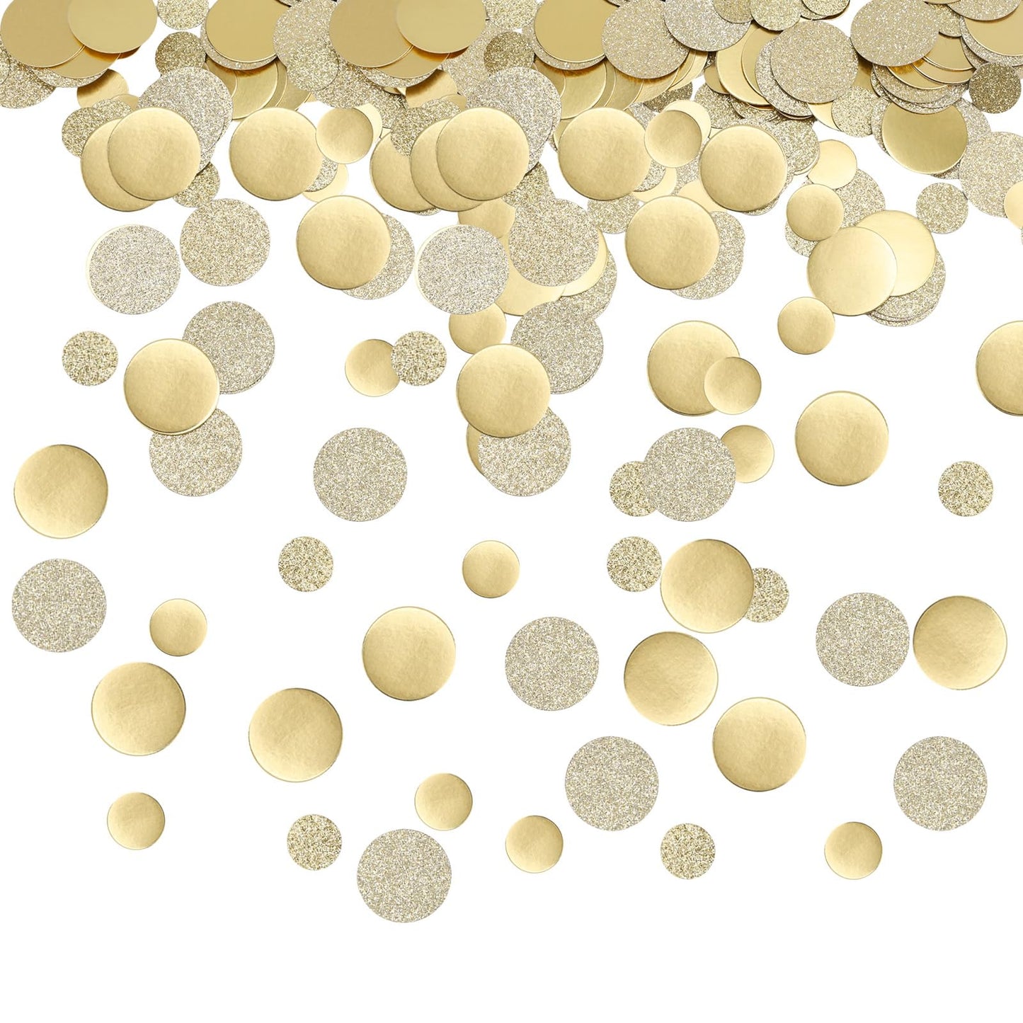 200pcs Round Golden Confetti, 2 Styles & 2 Sizes Gold Circle Confetti Dots Glitter & Smooth Scatter Table Sequins for Wedding Birthday Baby Shower Party Circle Dot Decor