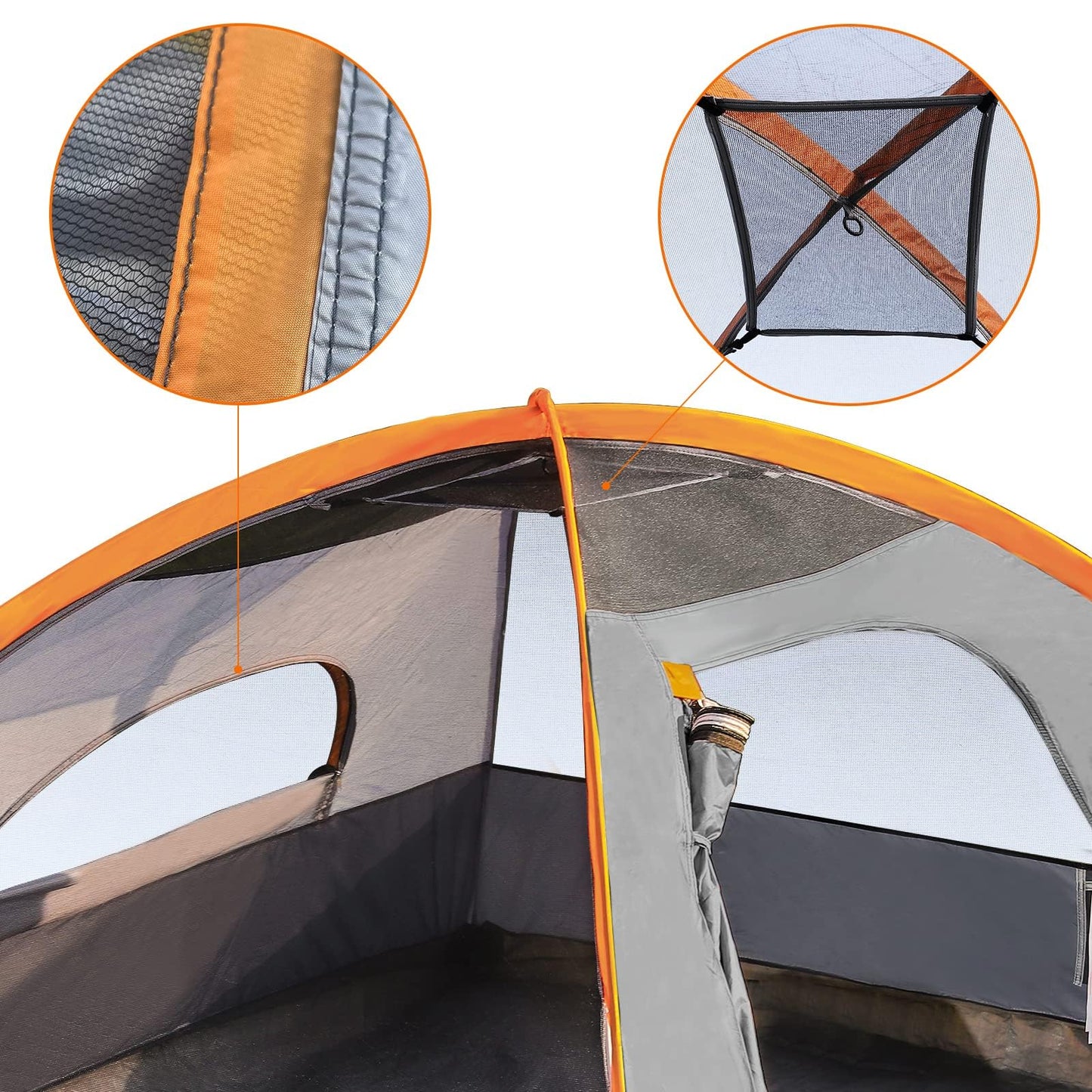 Amazon Basics 4-Person Camping Tent with Quick Setup, Spacious Interior, Ventilation Design, 3-Season Dome Design with Rainfly, Orange/Grey