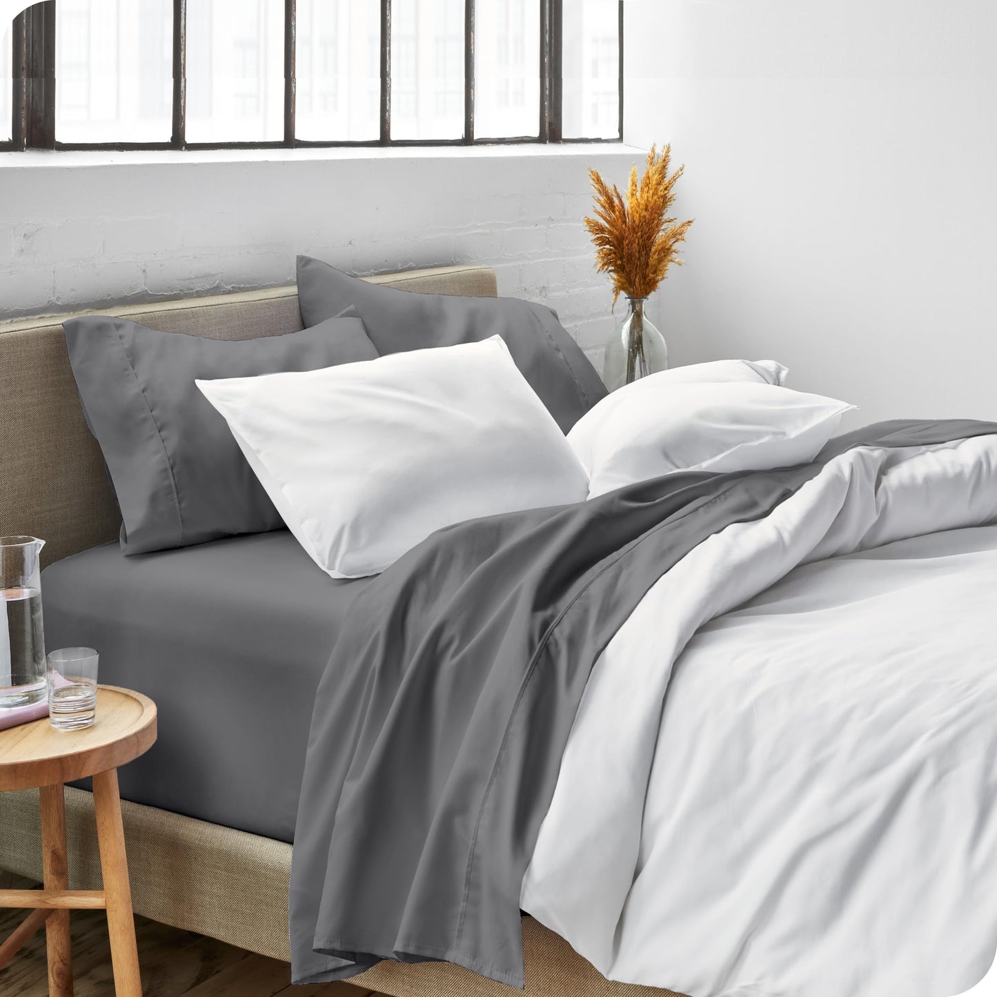 Bare Home Queen Sheet Set - 1800 Ultra-Soft Microfiber Queen Bed Sheets - Double Brushed - Deep Pockets - Easy Fit - 4 Piece Set - Bedding Sheets & Pillowcases (Queen, Grey)