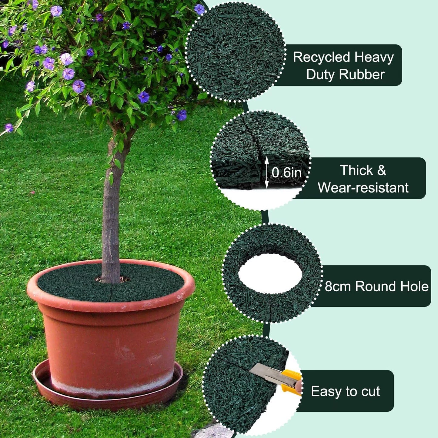 2pcs Double Side Rubber Tree Mulch Ring, 12In Heavy Duty Recycled Rubber Mulch Mat Natural Look Tree Root Protector Mat Reversible Round Tree Ring for Prevent Animal Dig, (Green Brown)