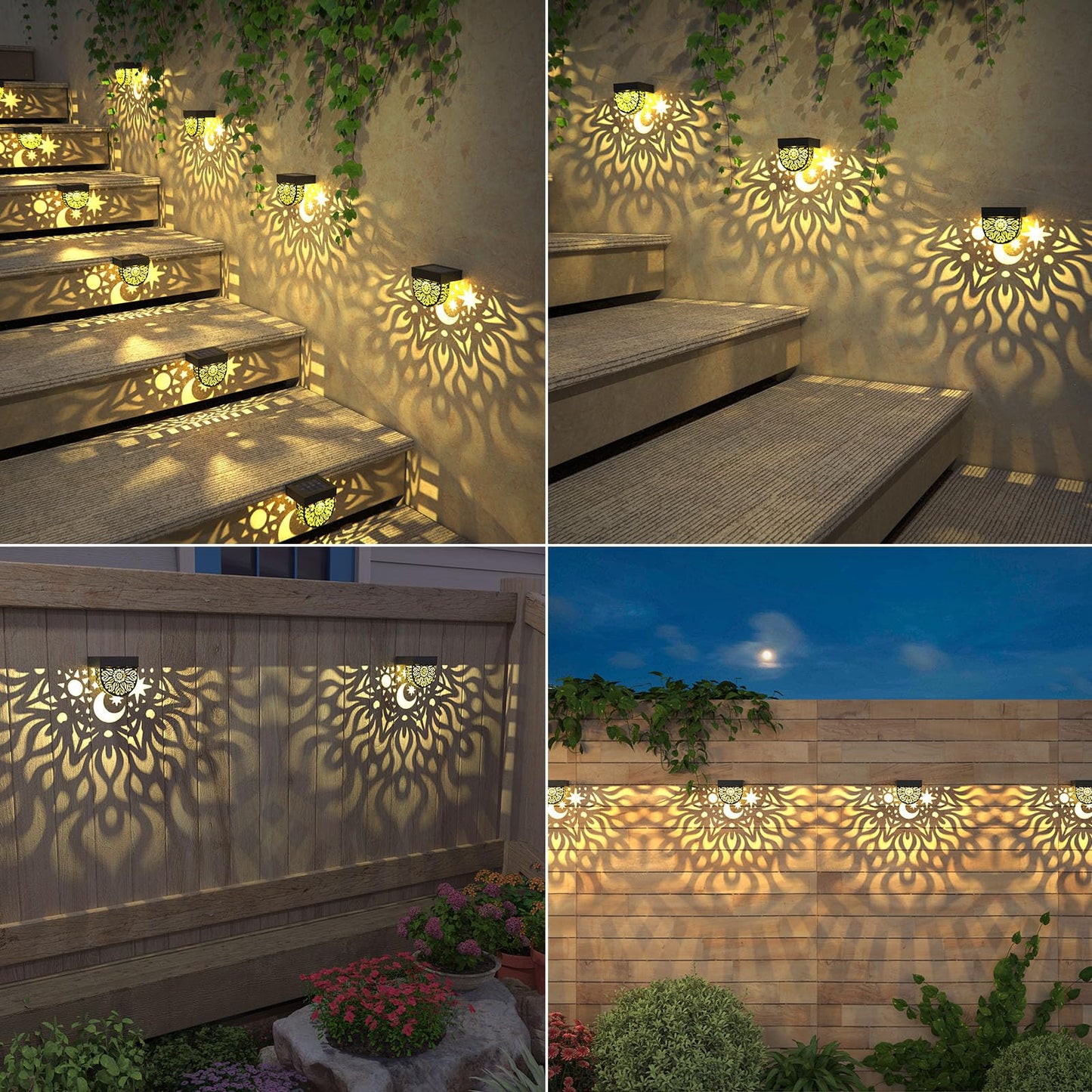 Gardsee Solar Fence Lights 6 Pack Solar Deck Lights Waterproof LED Solar Powered Step Light Wall Lights Outdoor Decorations Warm Yellow Light Decorative Lighting for Garden (Black)