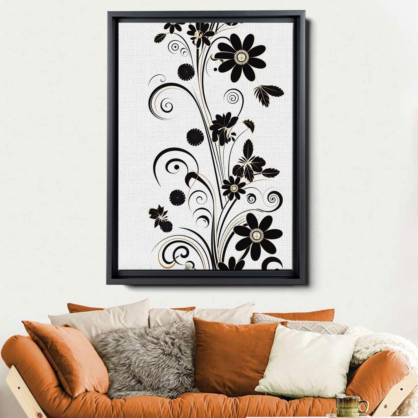 Scandinavian Folk Art, Black and Beige Abstract Botanical Wall Art for Scandinavian Home Decor