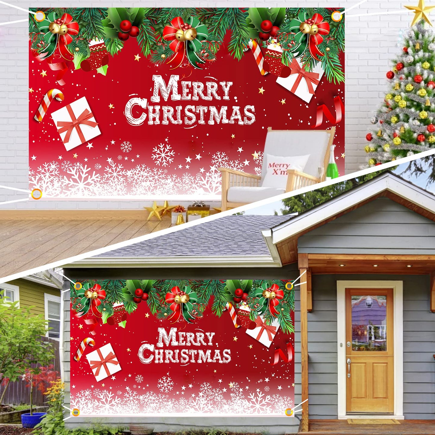 Christmas Party Decorations Set, Balloon Arch Kit with 43x71 Inch Christmas Backdrop, 89 PCS Xmas Balloons for Indoor Outdoor Merry Christma Decor, Xmas Gift