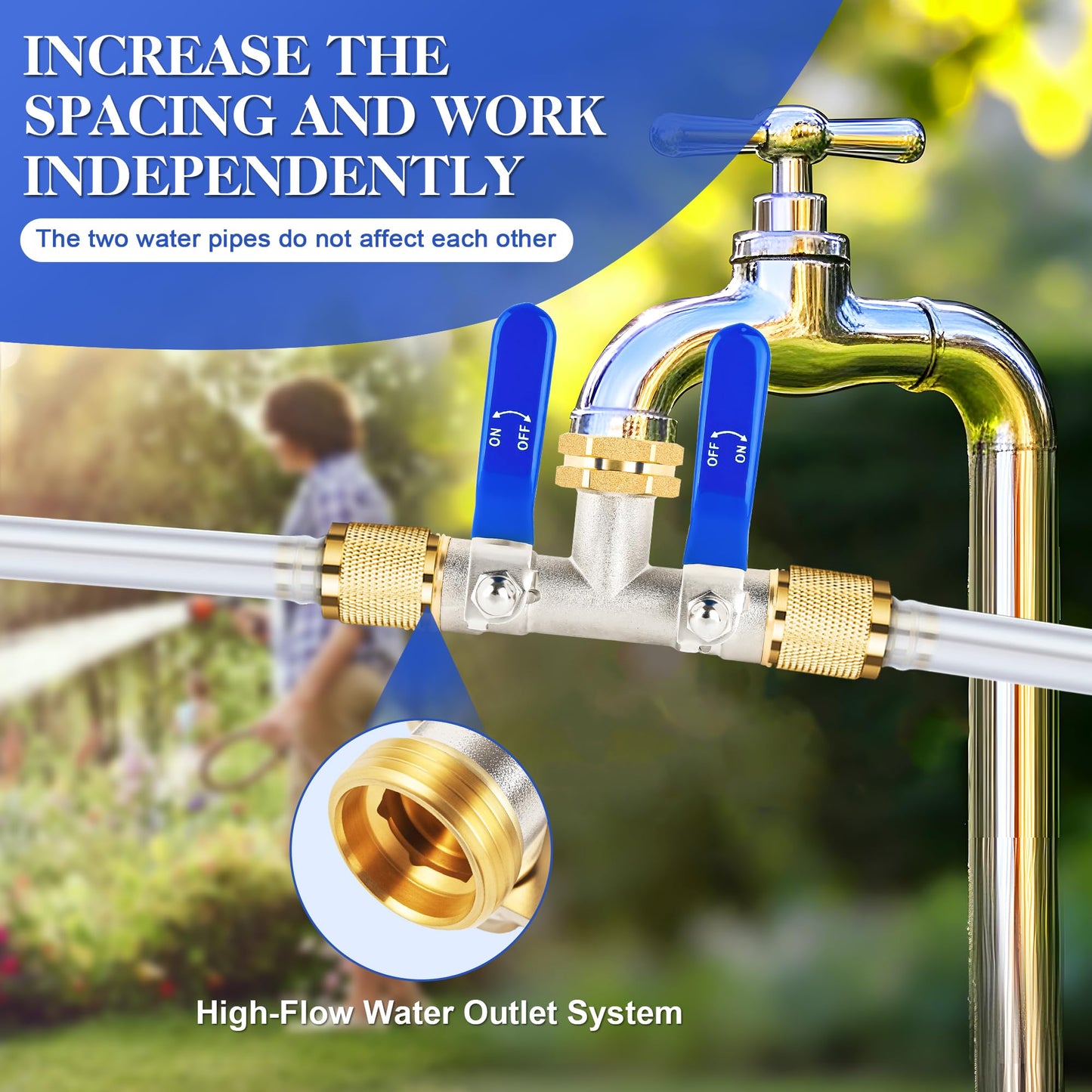 EJW 2 Way Faucet Splitter,Double Hose Connector,Garden Hose Splitters, Hose Splitter 2 Way, Two way Hose Bib Splitter, Water Spigot Splitter, RV Brass Hose Splitter, Hose Valve 3/4 Inch GHT Thread.