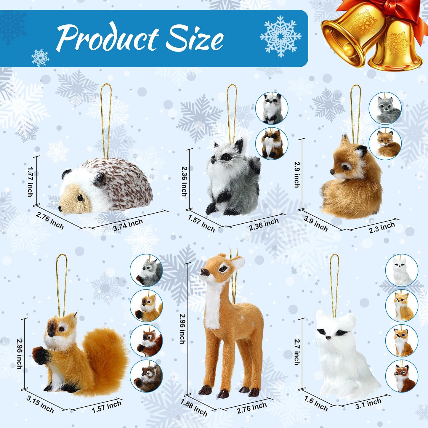 Skylety 15 Pieces Animal Ornaments, Woodland Faux Fur Animal Hanging Ornament Bulk Plush Simulation Fall Christmas Tree Decoration for Home Backpack Party Holiday