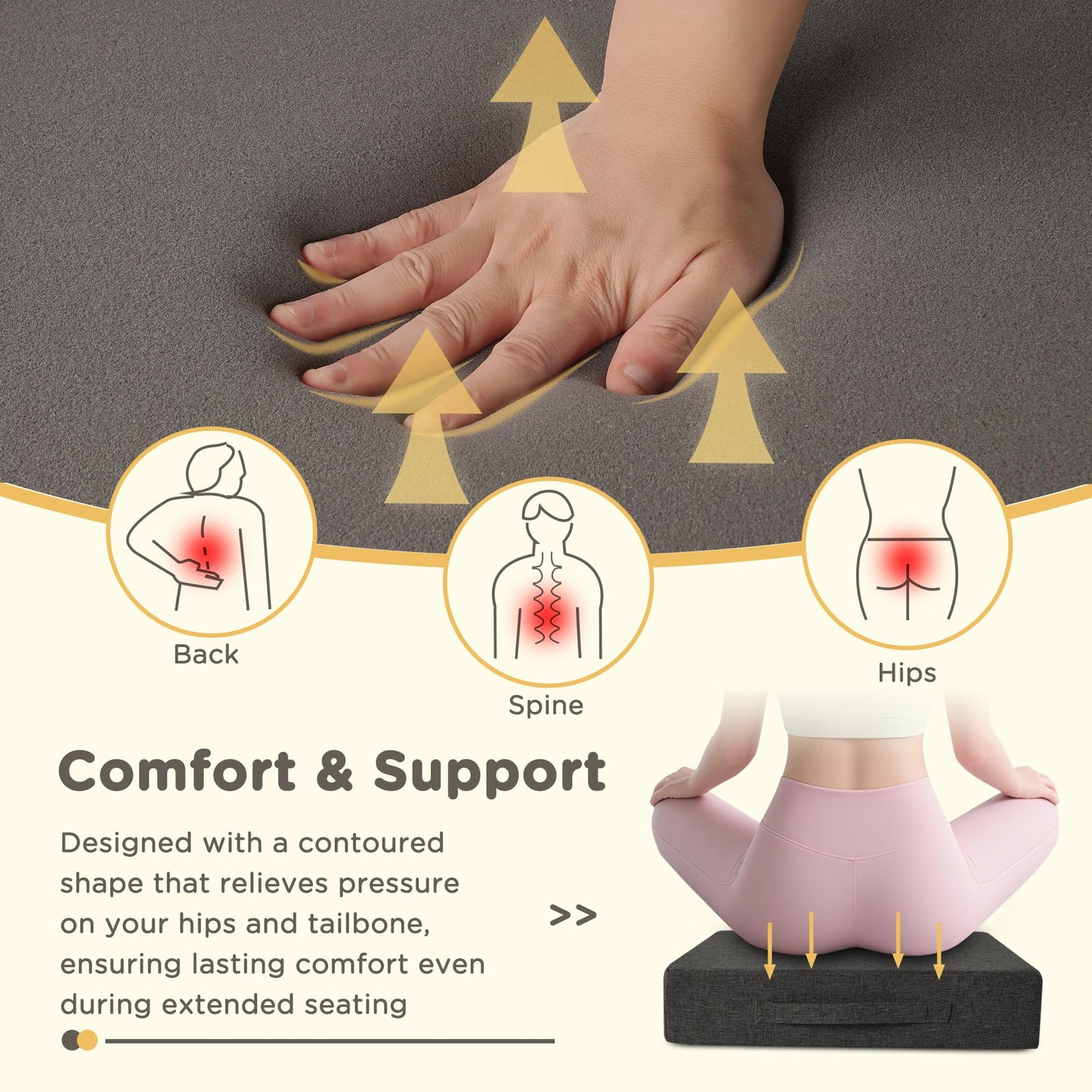 MineCozy Recliner Cushions for Elderly Square Chair Pads with Non-Slip Bottom for Couch Armchairs Booster Comfy 20"x20"x3.8" Recliner Cushion for Long Sitting with Washable Cover 1 Pack Dark Grey