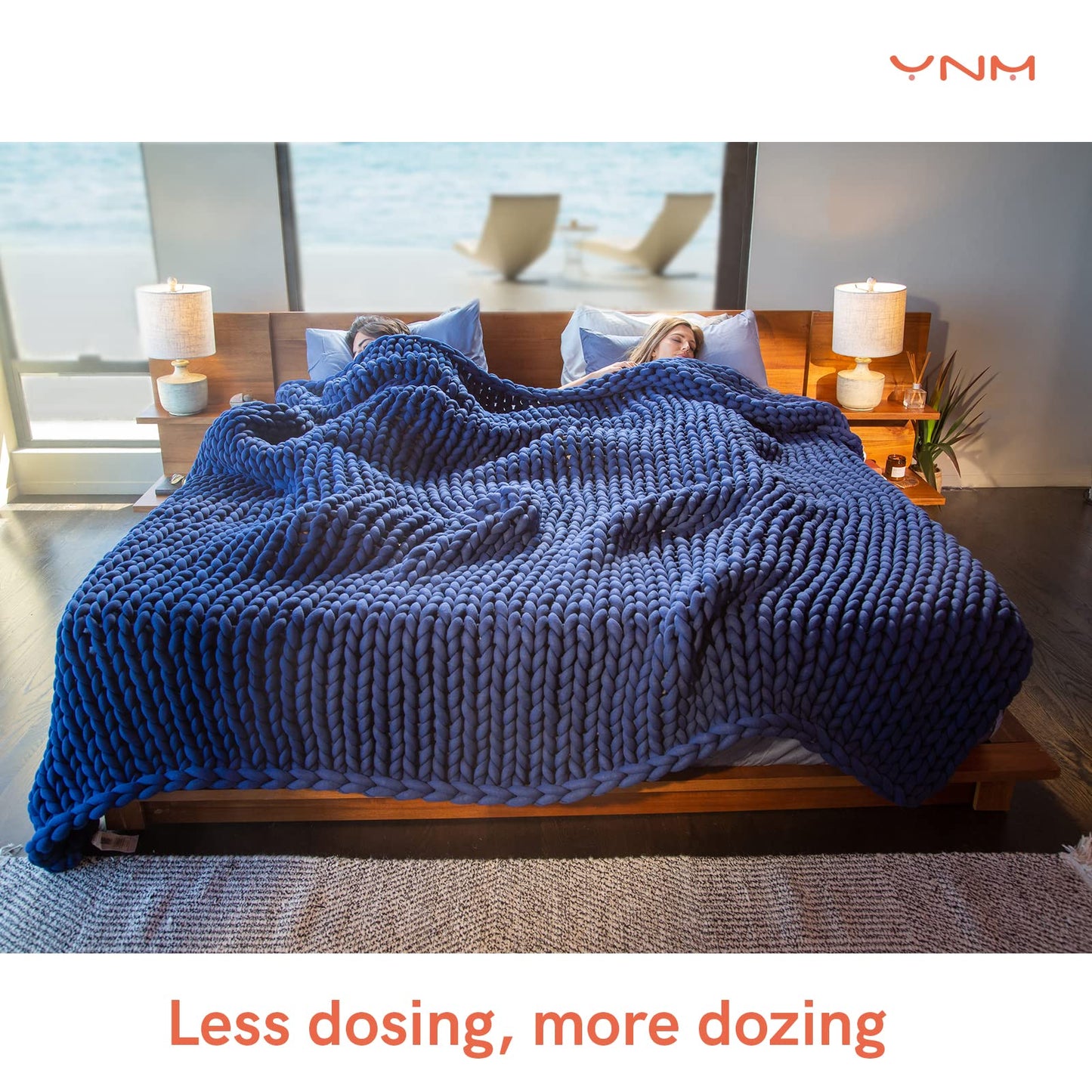 YnM Velvet Weighted Blanket, Handmade Chunky Knitted Design, Soft and Cozy, Temperature Regulating and Breathable, Machine Washable Throw for Sleep or Home Decor (Blue, 50x60 Inch, 10lbs)