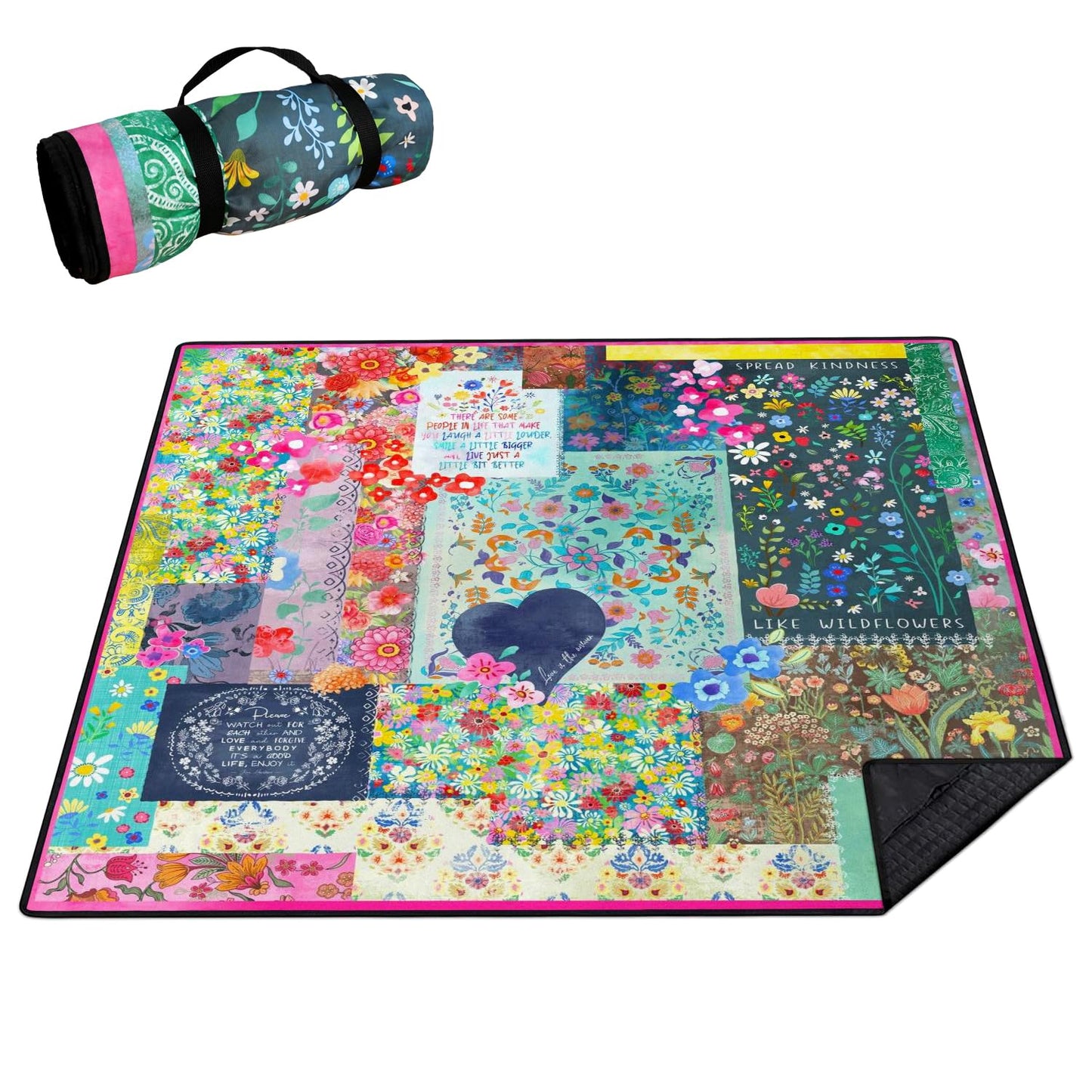 Cuslnox Picnic Blankets Waterproof Foldable Extra Large, 80"x 80" Outdoor Beach Blanket Waterproof Sandproof, 3-Layer Lightweight Handy Mat Tote Picnic Camping Rugs for Outside Your Rv