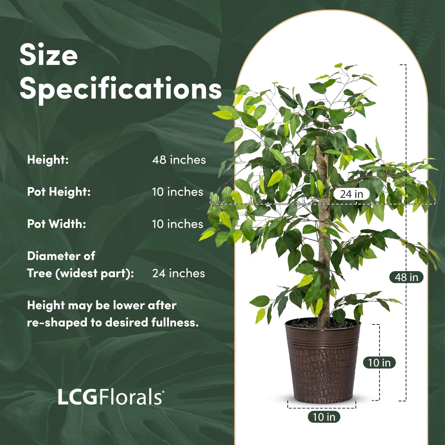 LCG Florals 4ft Ficus Tree in Copper Metal Pot with Real-Wood Trunk - Indoor and Outdoor Faux Plants for Patio, Living Rooms, Offices & Outdoor Spaces