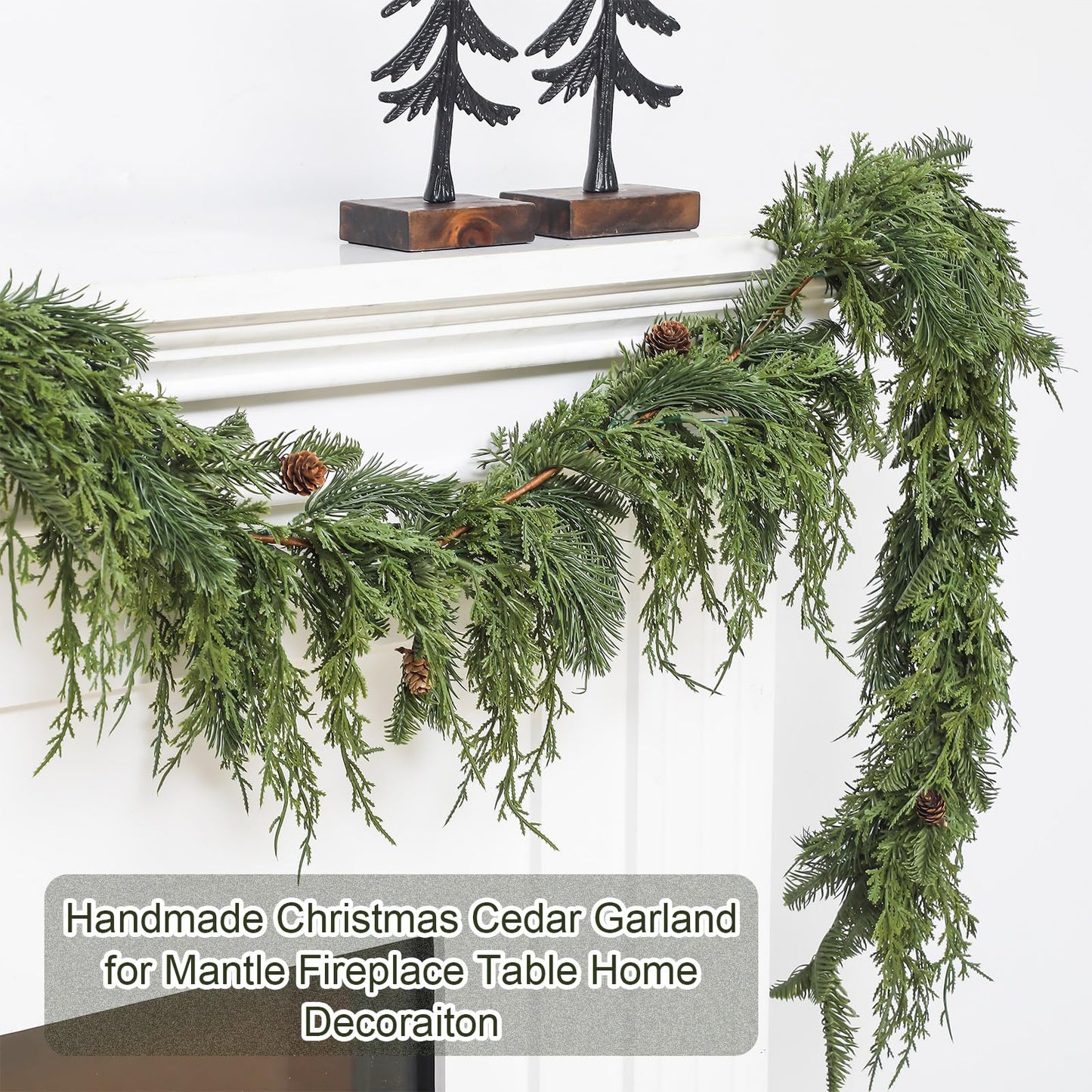 Daifunli 1 Pcs 6 ft Christmas Cedar Garland Greenery Realistic Cedar Pine Needles Garland Artificial Decoration for Table, Mantel, Wall, Home Winter Holiday Party Decor