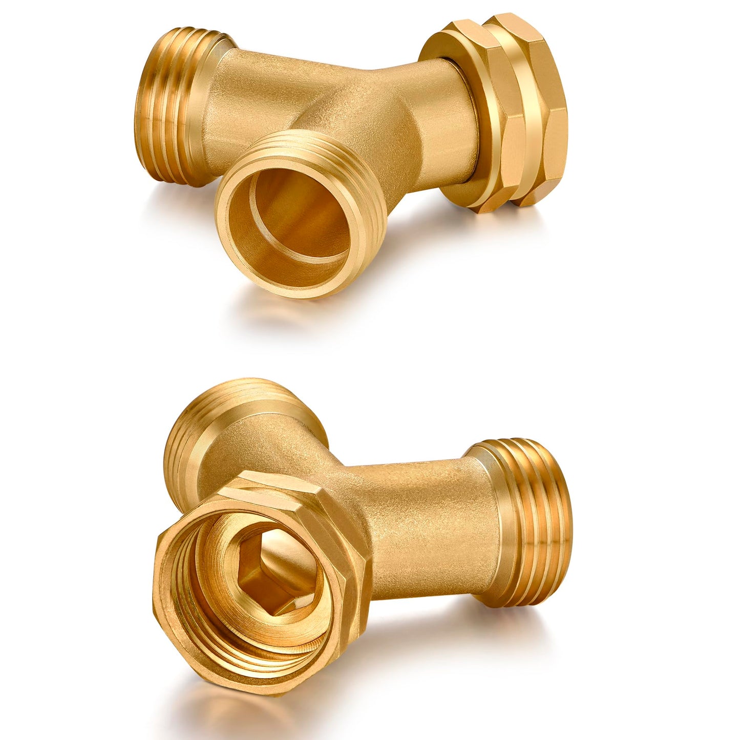 SIGURANTA Garden hose splitter, Brass Y-Type Unrestricted Flow Fitting, Garden Faucet splitter (2-way full flow 2Pcs)