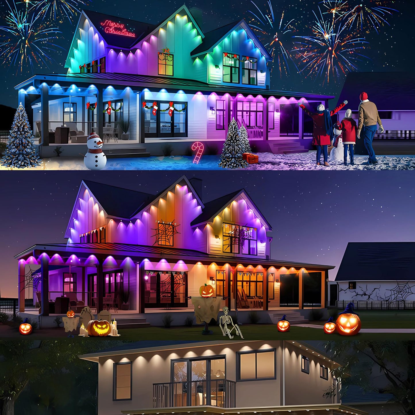 LLdshun Permanent Outdoor Lights, 50FT RGB LED Smart Eaves Lights with 30 LEDs, IP67 Waterproof, Remote/APP Control, DIY Scene Modes, Music Sync Lighting for Party, House, All Holiday Decorations