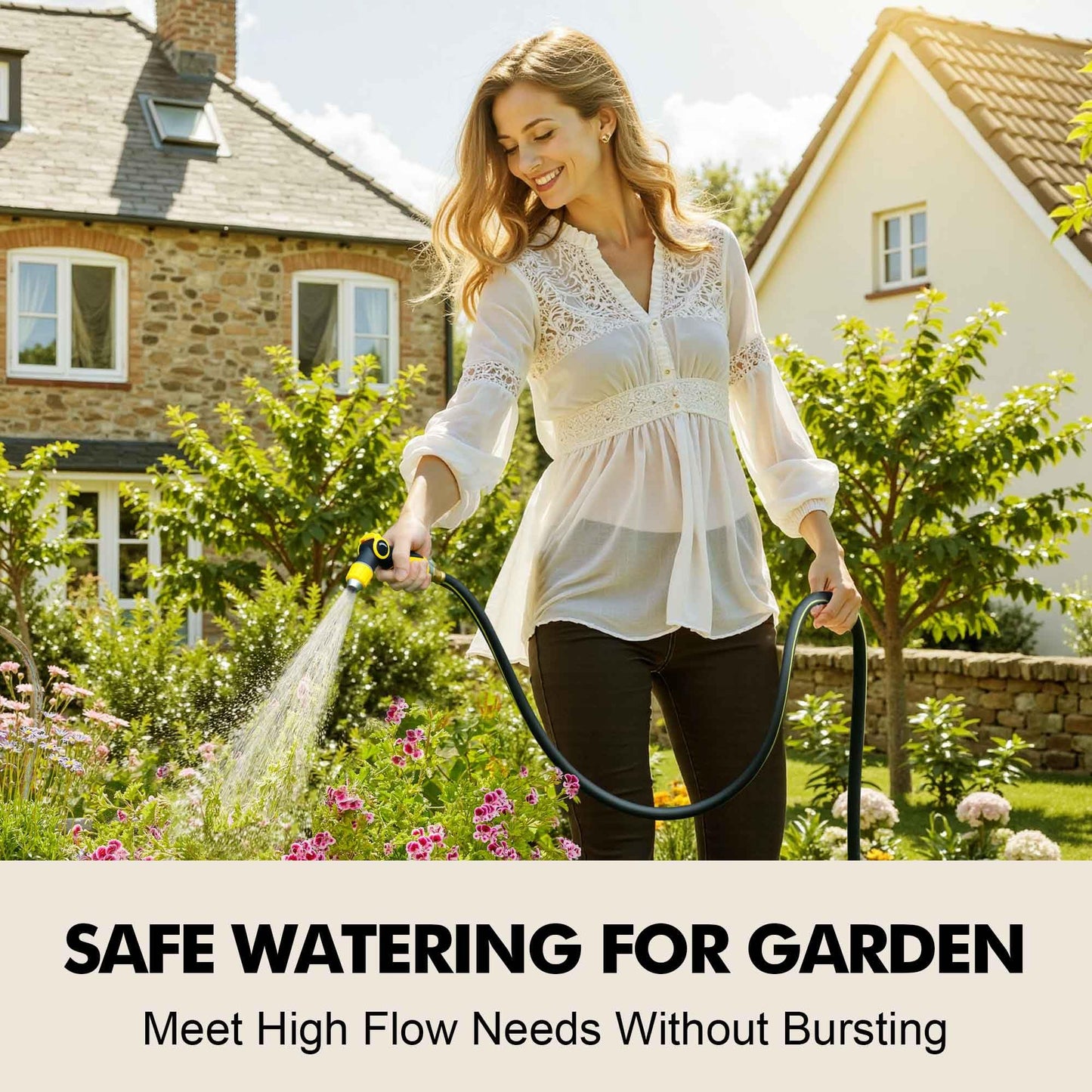 Wurzberge Lightweight Rubber Garden Hose 50 ft, 5/8" Hybrid Rubber Hose with Solid Brass Fitting, Water Hose Pipe for Outdoor, Cleaning & Washing