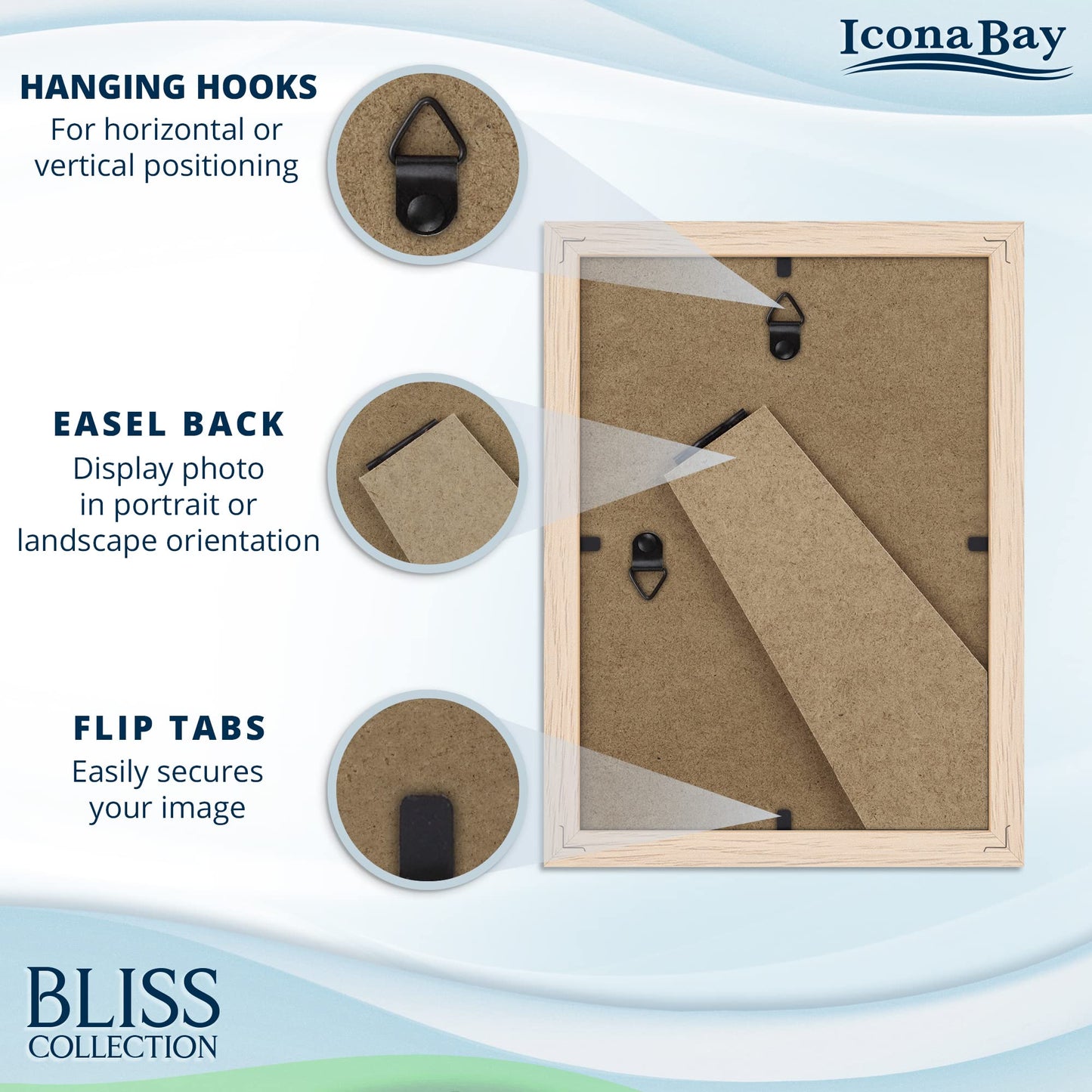 Icona Bay - 5x7 Light Oak Picture Frame - Modern Style Engineered Wood Frame - Table Top or Wall Mount - Bliss Collection