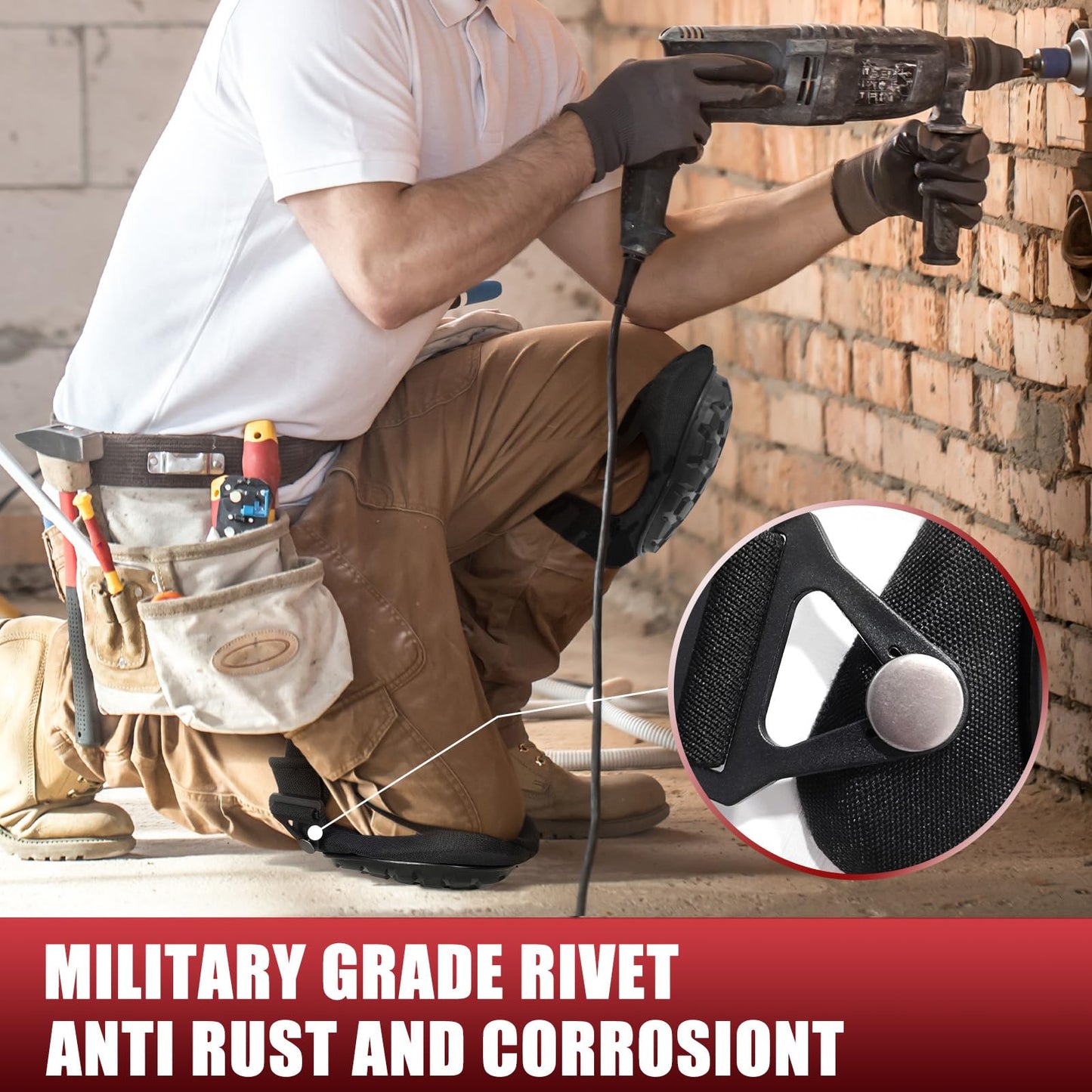 FREEKYROCK Professional Knee Pads for Work Construction with Heavy Duty Cap Foam Padding Gel Cushion Knee Pads for Men, Comfortable Adjustable Strong Strap, Military Grade Rivet for Flooring Gardening