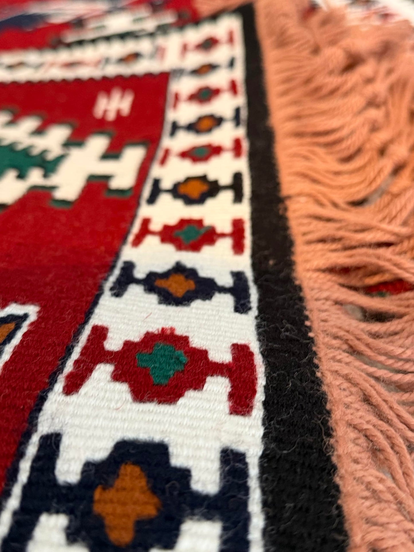Handmade Turkish Area Rug(YORUK Kilim) - 100% Wool - 3x5 ft (32x56 in) Small Area Rug - Deep Red Burgundy, Traditional Diamond Pattern, Cozy Boho Decor for Living Room, Fireplace, or Bedroom