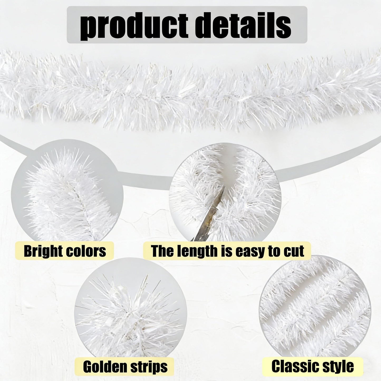 Yocknoce White Tinsel Garland, 33 Ft Winter Wonderland, Wedding, Christmas, Baby Shower, Elegant Party Backdrop, Festive Indoor Outdoor Decorations