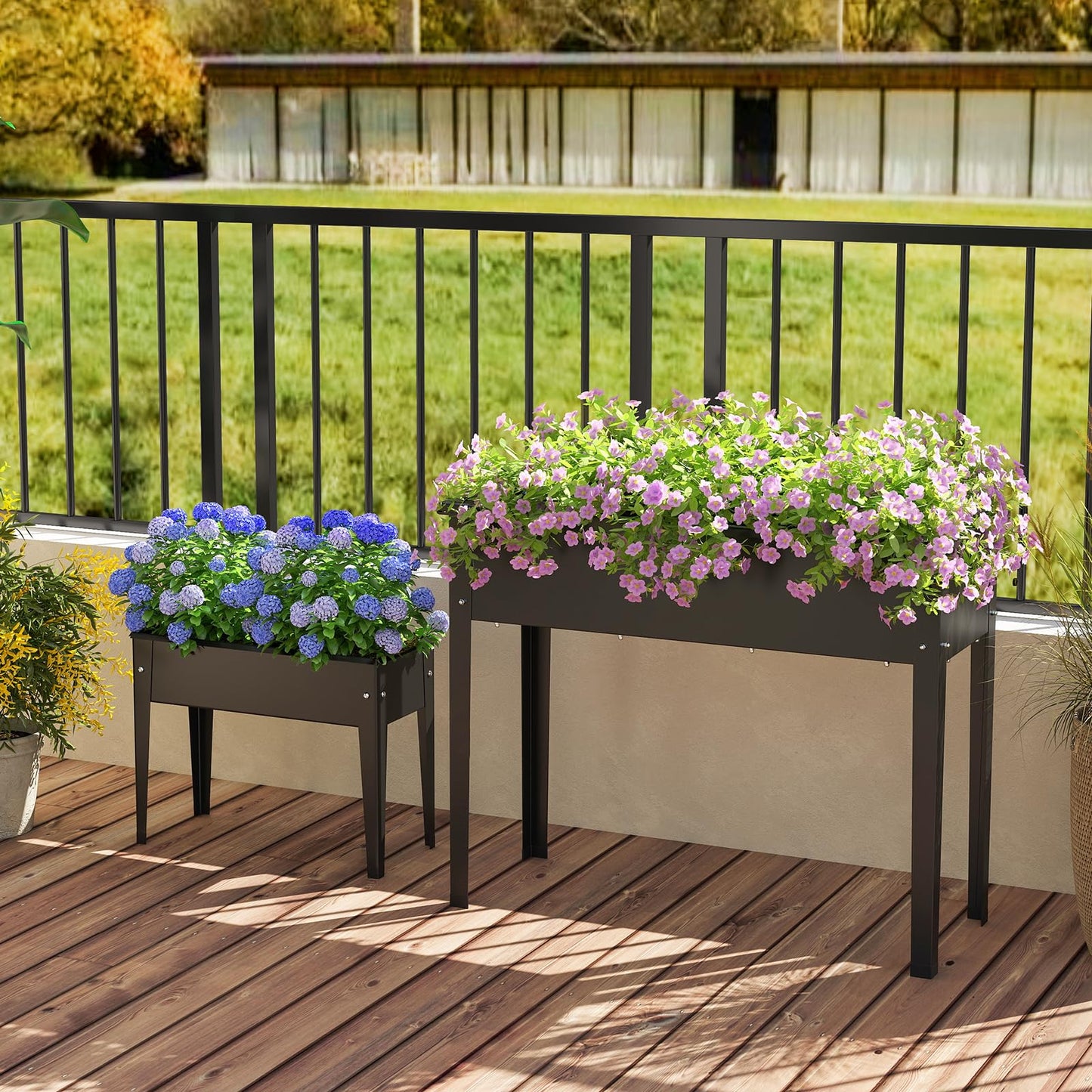 HAPPYGRILL Raised Garden Bed, Metal Elevated Planter Box w/Legs, Drainage Holes for Growing Vegetables Fruits Flowers, Indoor Outdoor Standing Plant Container for Backyard Patio (Black, 40”x16”x32”)