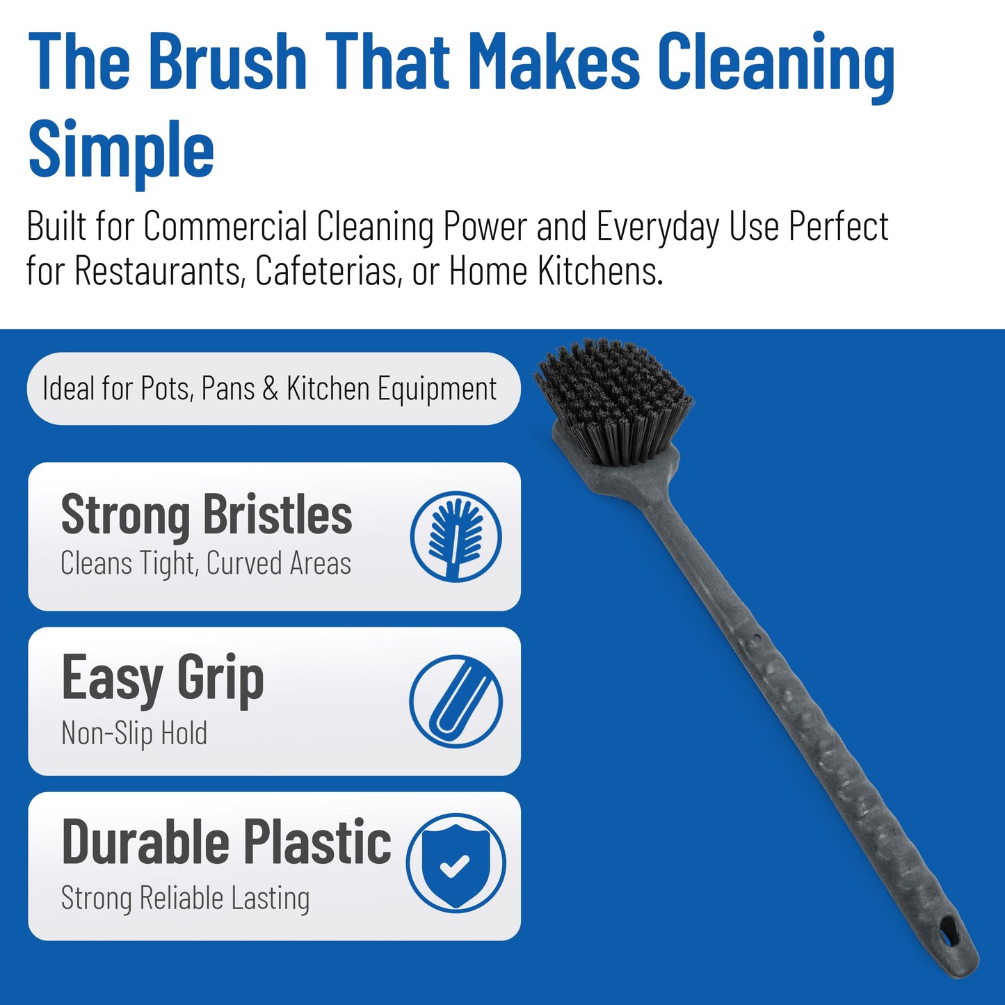 SPARTA 40501EC03 Plastic Large Scrub Brush, Kitchen Brush, Utility Brush With Long Handle For Cleaning, 20 Inches, Black