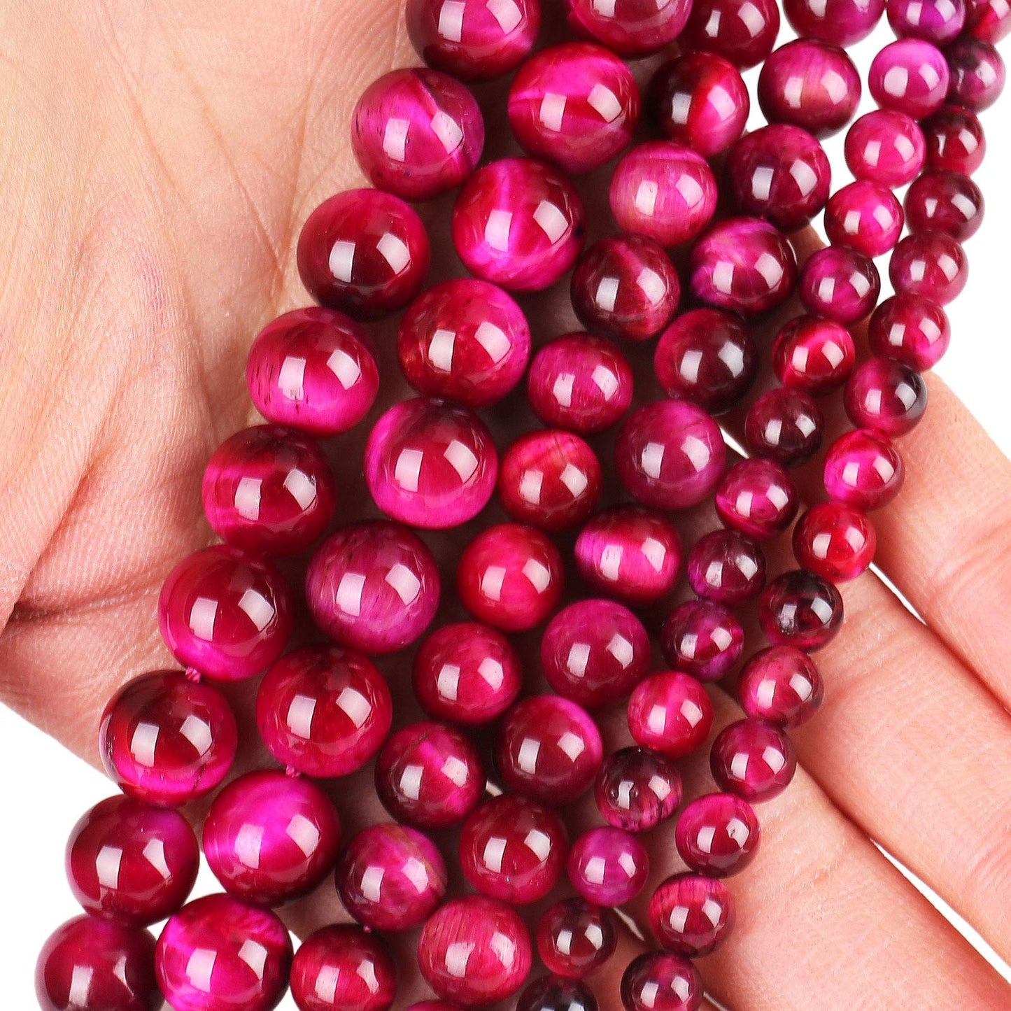 Natural Hot Pink Tiger Eye Beads, Grade AAA Gemstone Round Loose Beads 10MM 40PCs Bulk Lot Options, Semi Precious Stone Beads for Jewelry Making