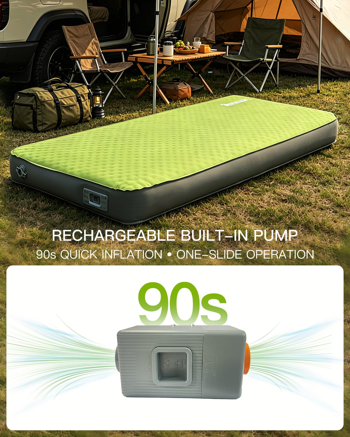 Byomostor 4" Ultra-Thick Foam & Air Camping Mattress with Built-in Rechargeable Air Pump, 9.5R Insulated Foam Air Mattress for Car, Truck, Rooftop Tent – Double Size, Portable All-Season Sleeping Pad